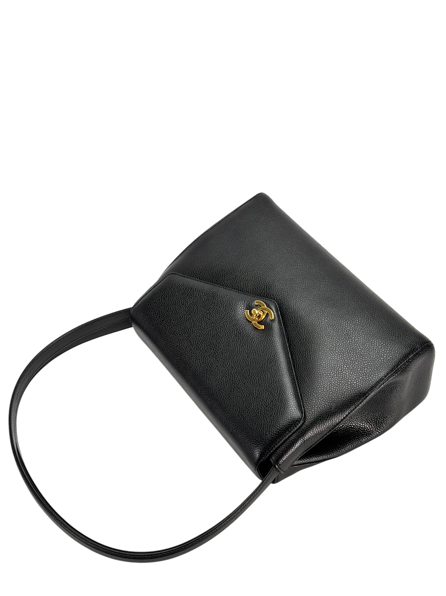 CHANEL - Black Caviar Top Handle Envelope Flap Shoulder Bag