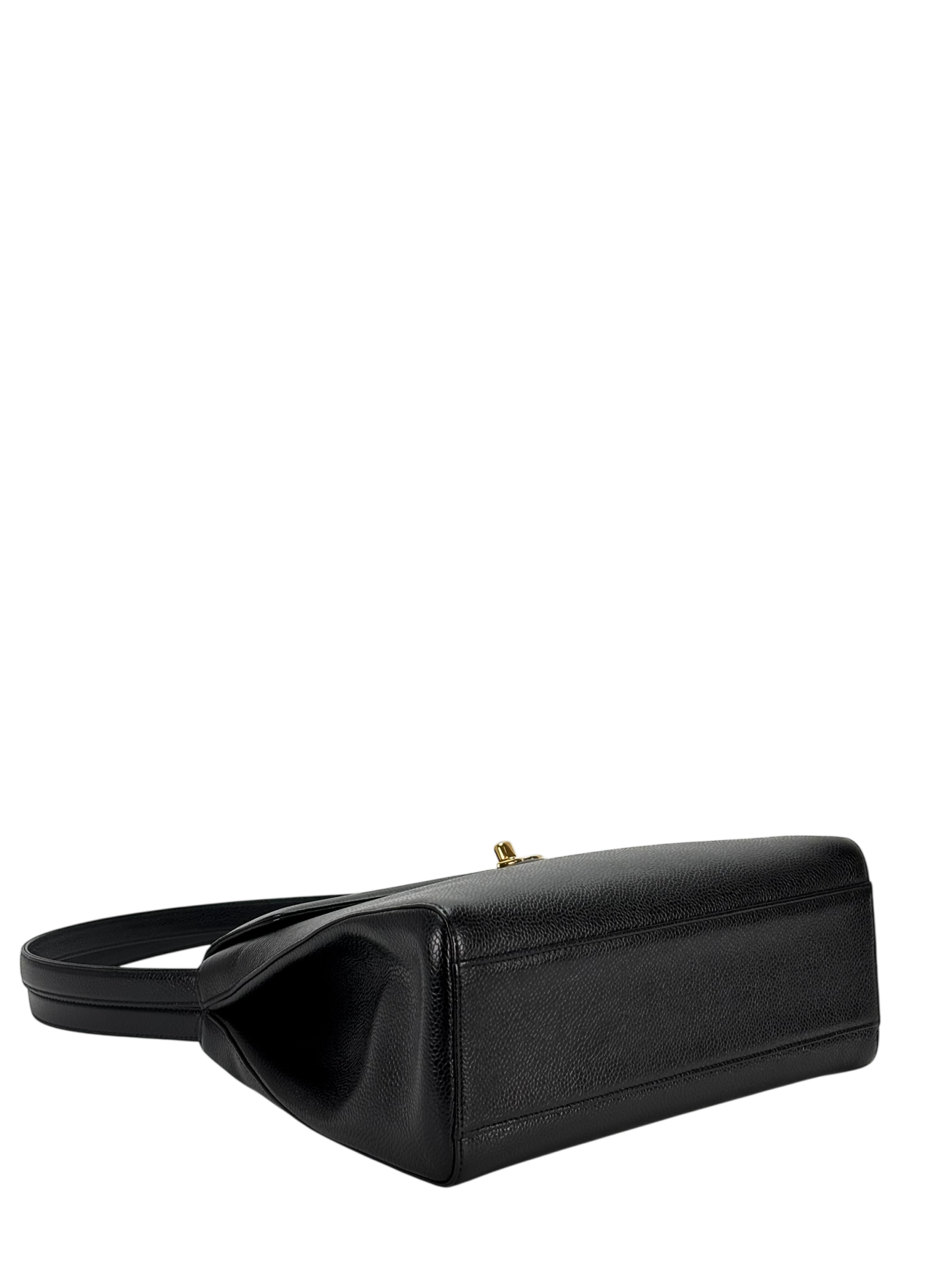 CHANEL - Black Caviar Top Handle Envelope Flap Shoulder Bag