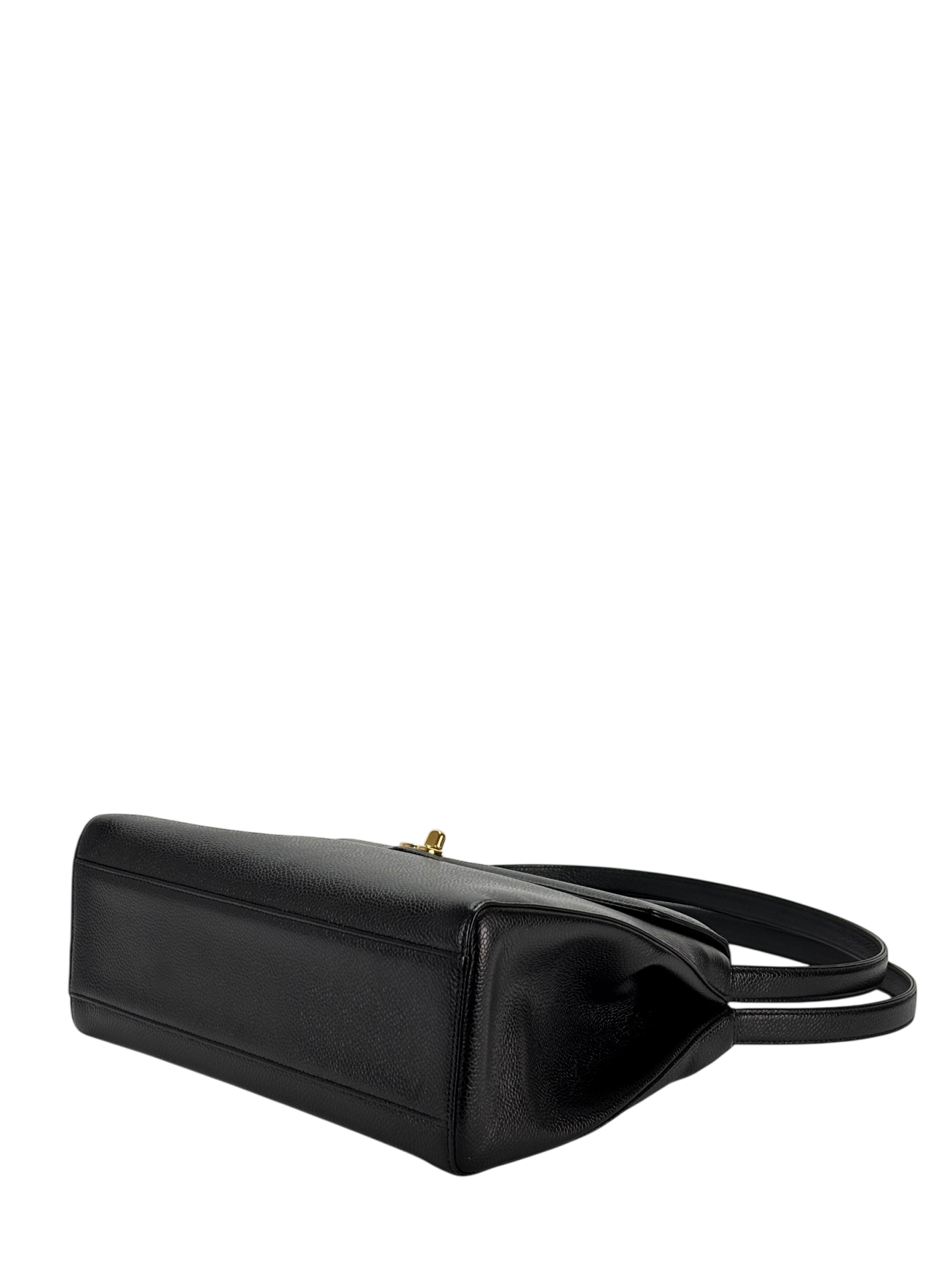 CHANEL - Black Caviar Top Handle Envelope Flap Shoulder Bag