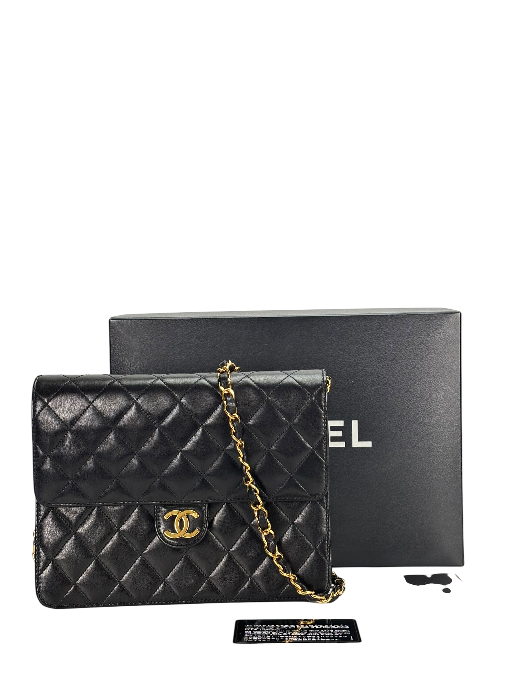 CHANEL - Black Lambskin Matelasse Pushlock Chain Shoulder Bag
