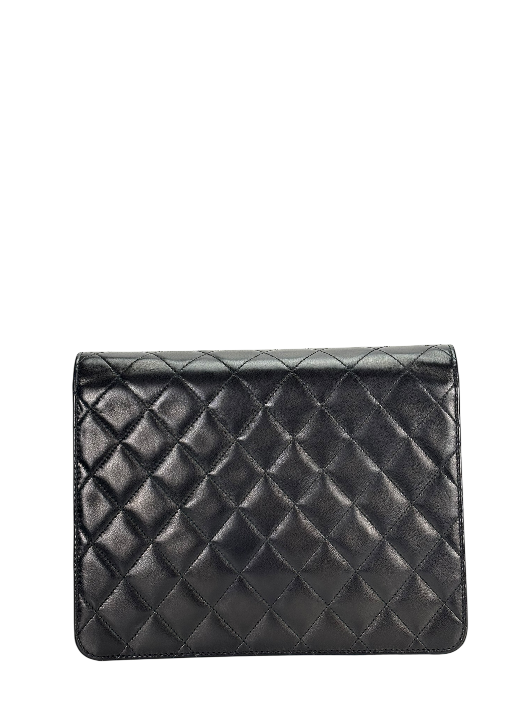 CHANEL - Black Lambskin Matelasse Pushlock Chain Shoulder Bag