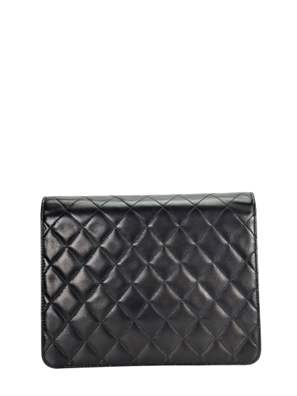 CHANEL - Black Lambskin Matelasse Pushlock Chain Shoulder Bag