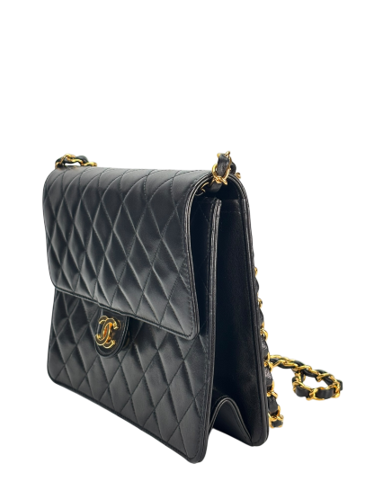 CHANEL - Black Lambskin Matelasse Pushlock Chain Shoulder Bag
