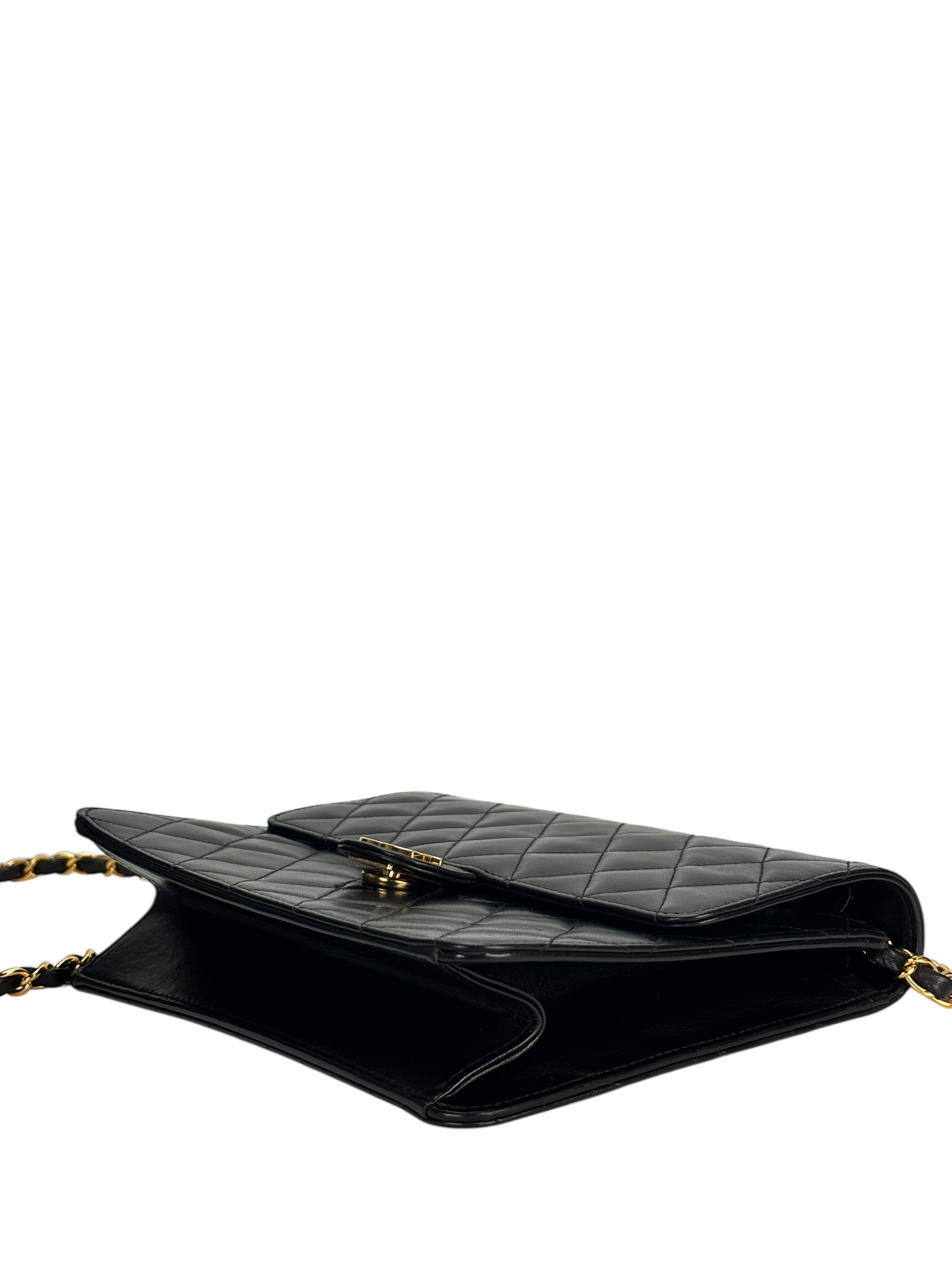 CHANEL - Black Lambskin Matelasse Pushlock Chain Shoulder Bag