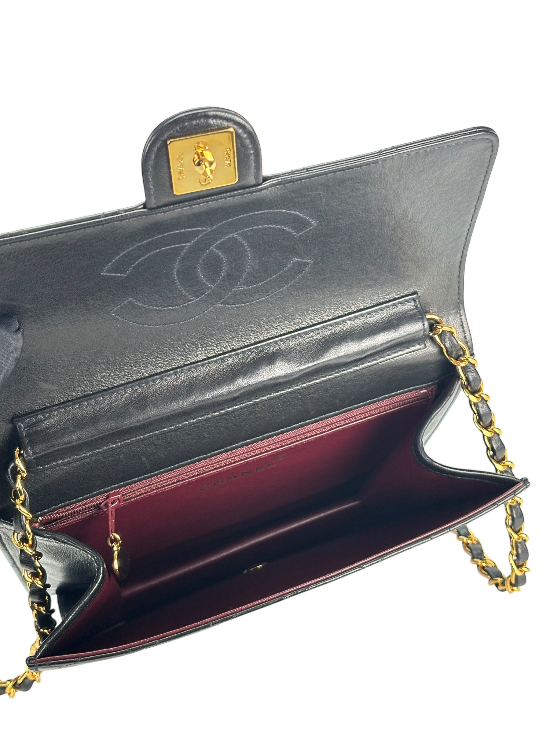 CHANEL - Black Lambskin Matelasse Pushlock Chain Shoulder Bag