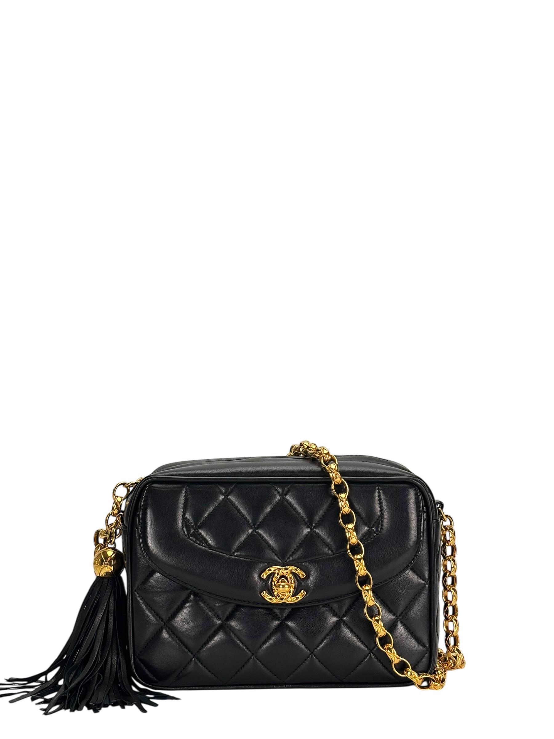 CHANEL -  Black Lambskin Mini Camera Bag