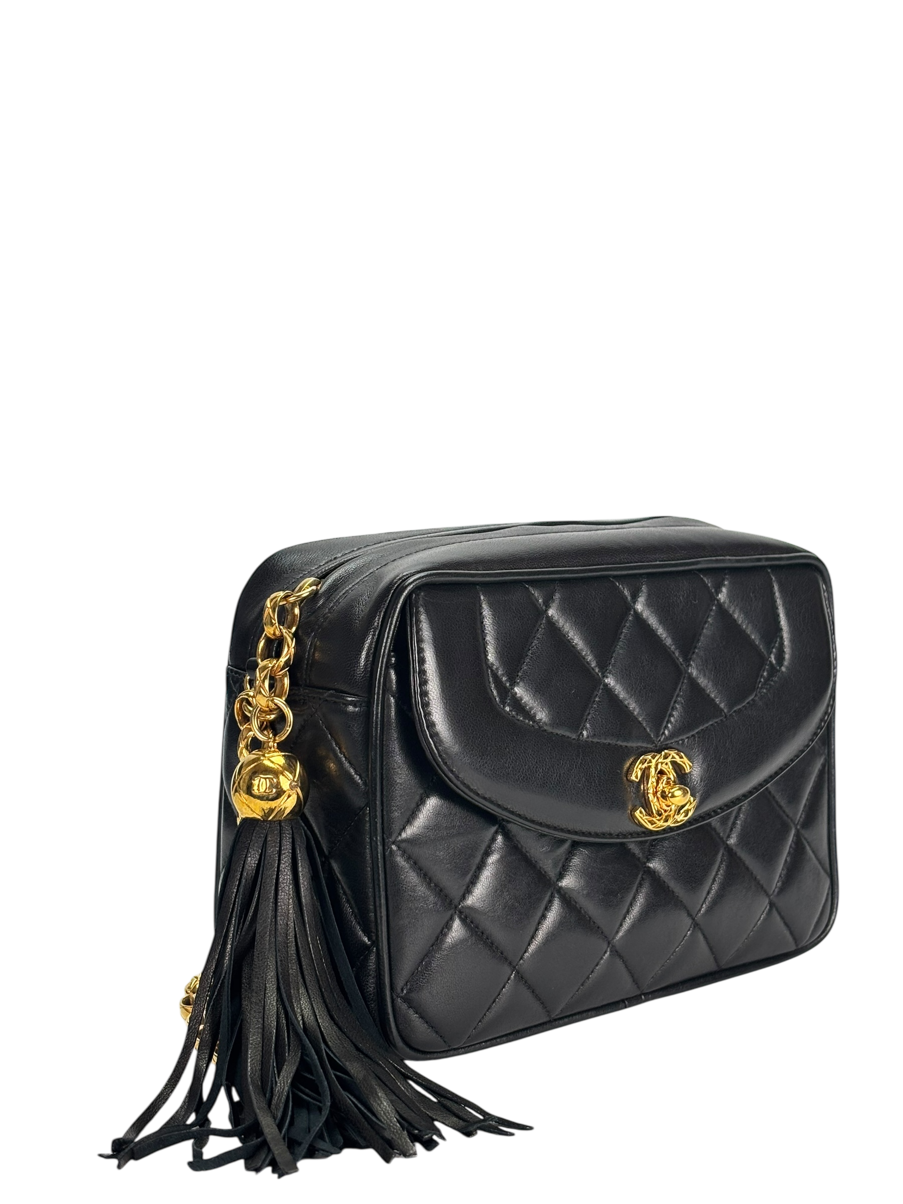 CHANEL -  Black Lambskin Mini Camera Bag