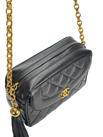 CHANEL -  Black Lambskin Mini Camera Bag