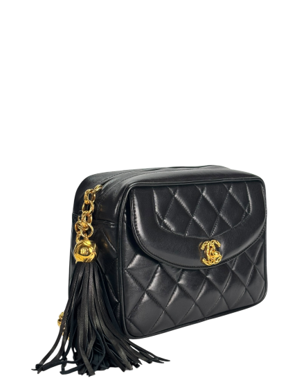CHANEL -  Black Lambskin Mini Camera Bag