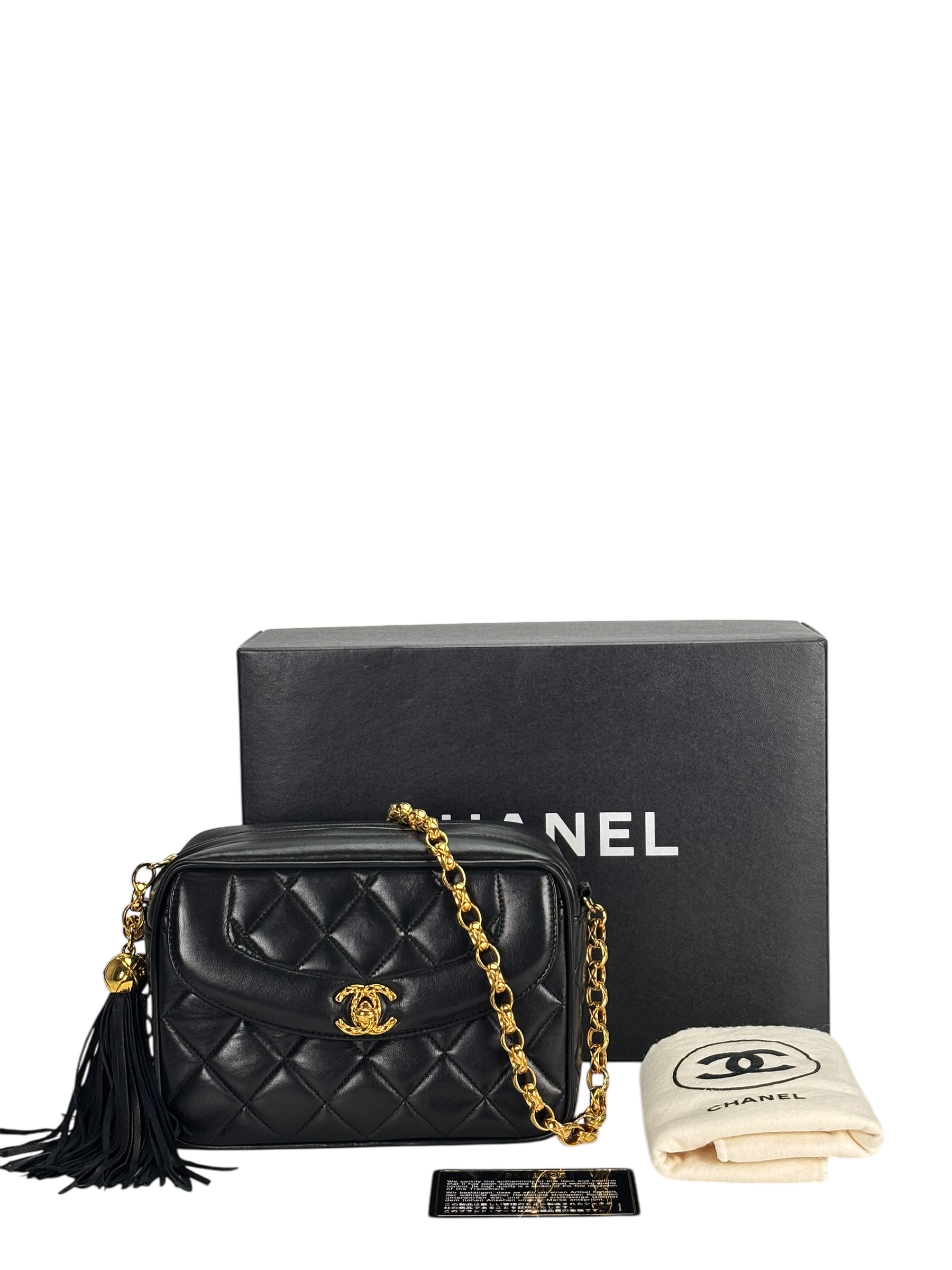 CHANEL -  Black Lambskin Mini Camera Bag