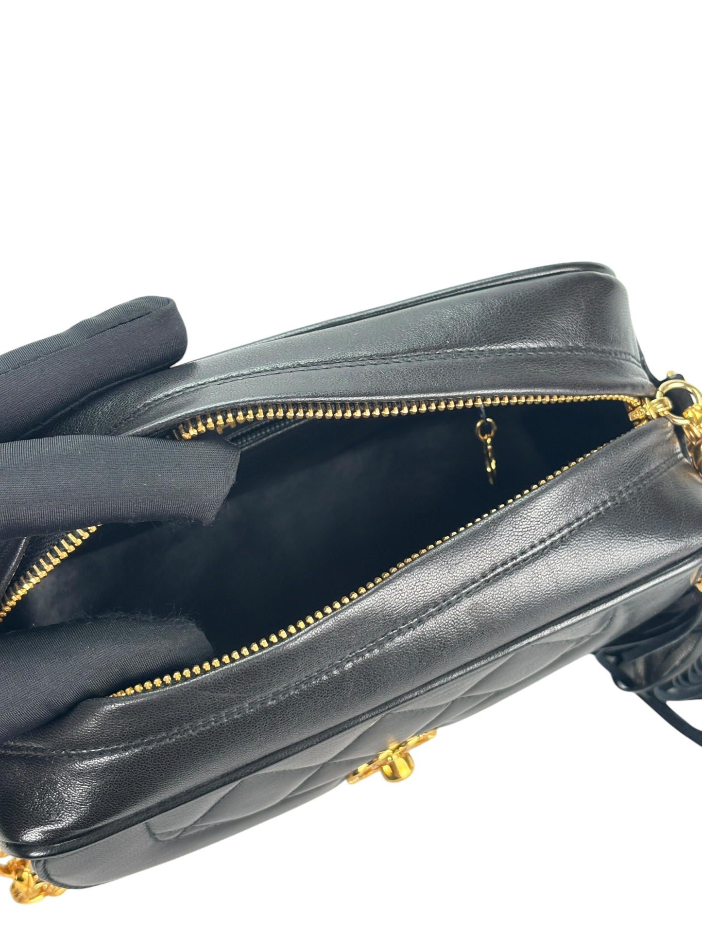 CHANEL -  Black Lambskin Mini Camera Bag