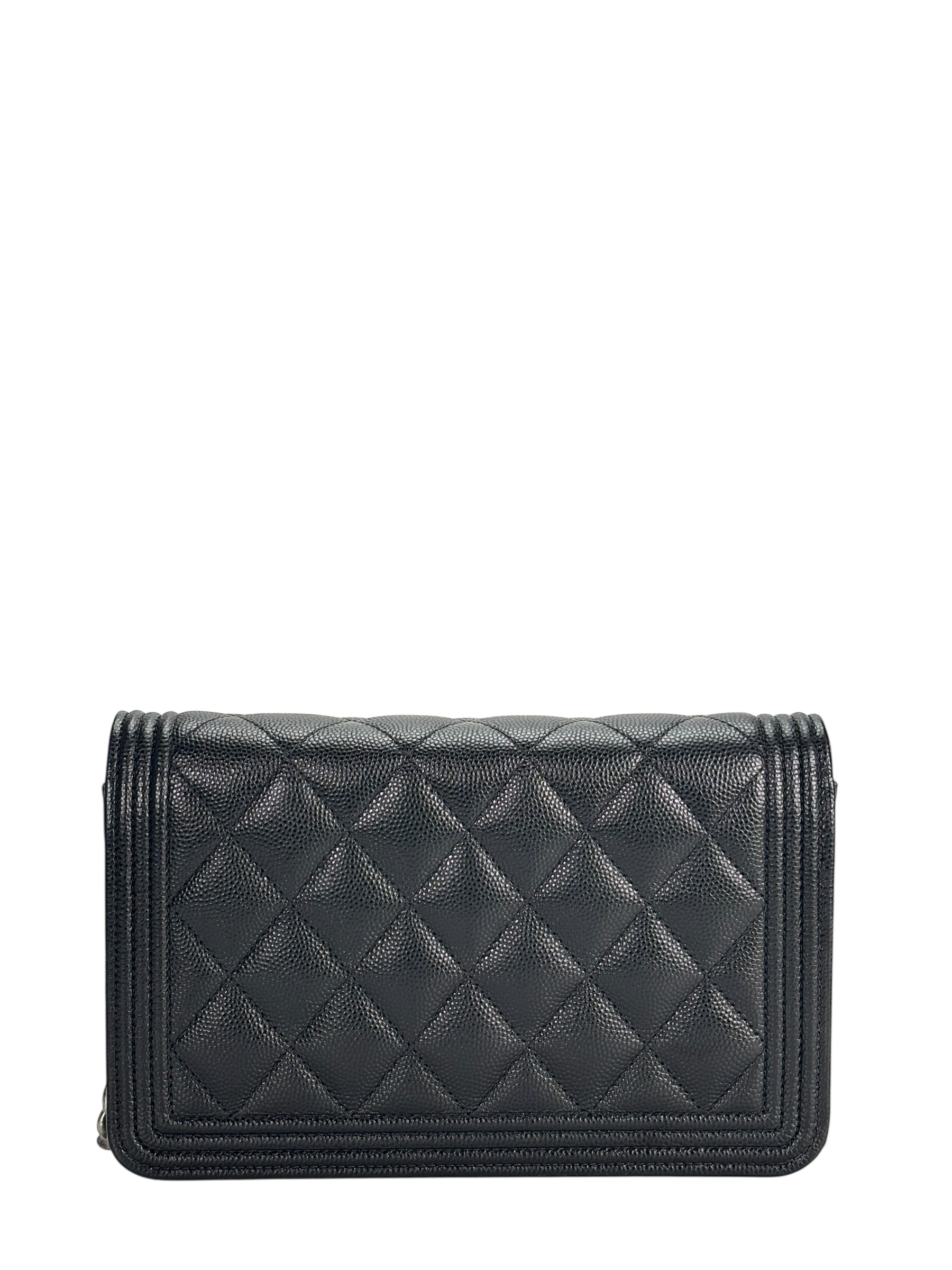 CHANEL - Black Caviar Boy Wallet On Chain Bag Sliver Hardware  (WOC)
