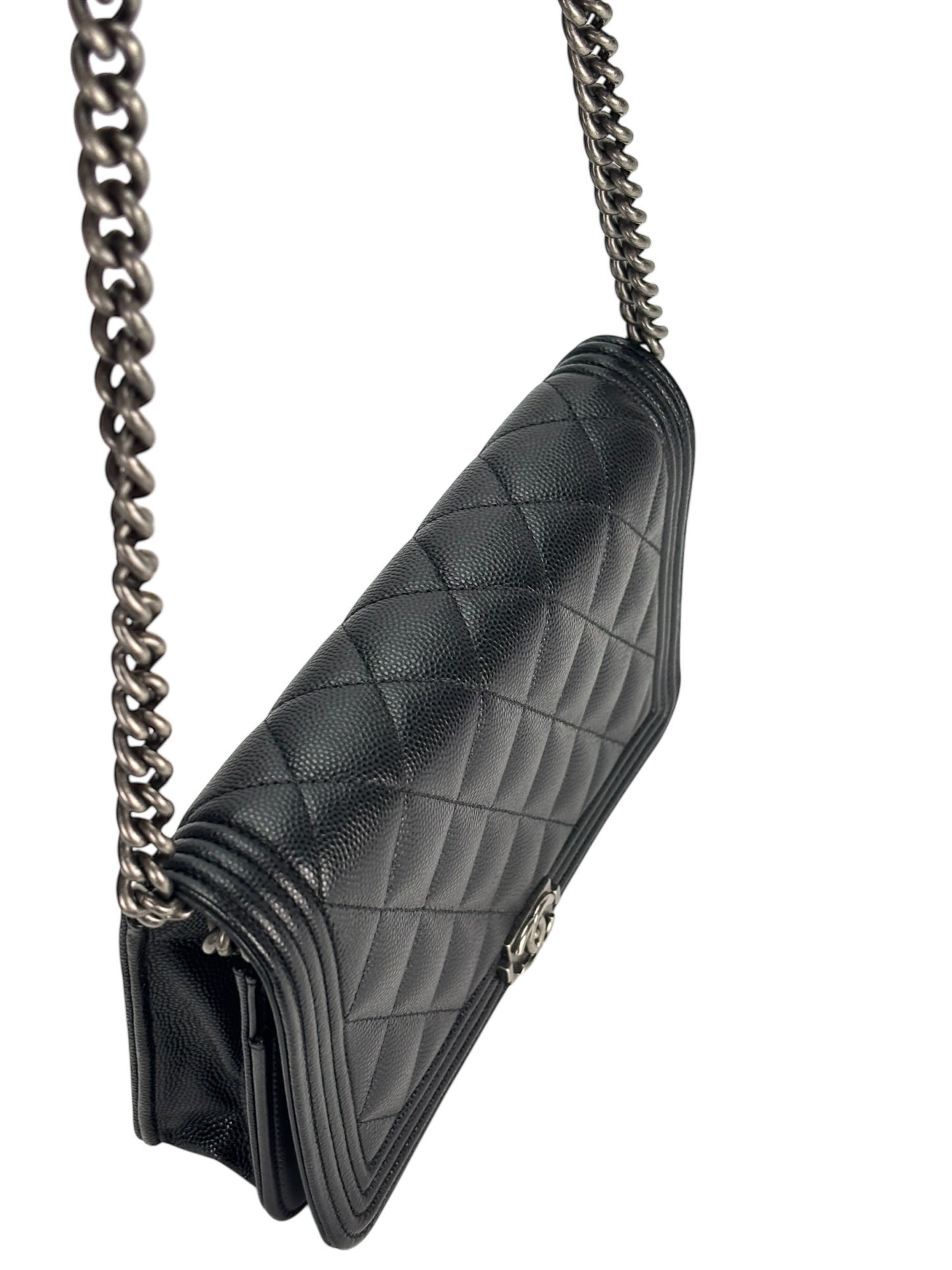 CHANEL - Black Caviar Boy Wallet On Chain Bag Sliver Hardware (WOC)