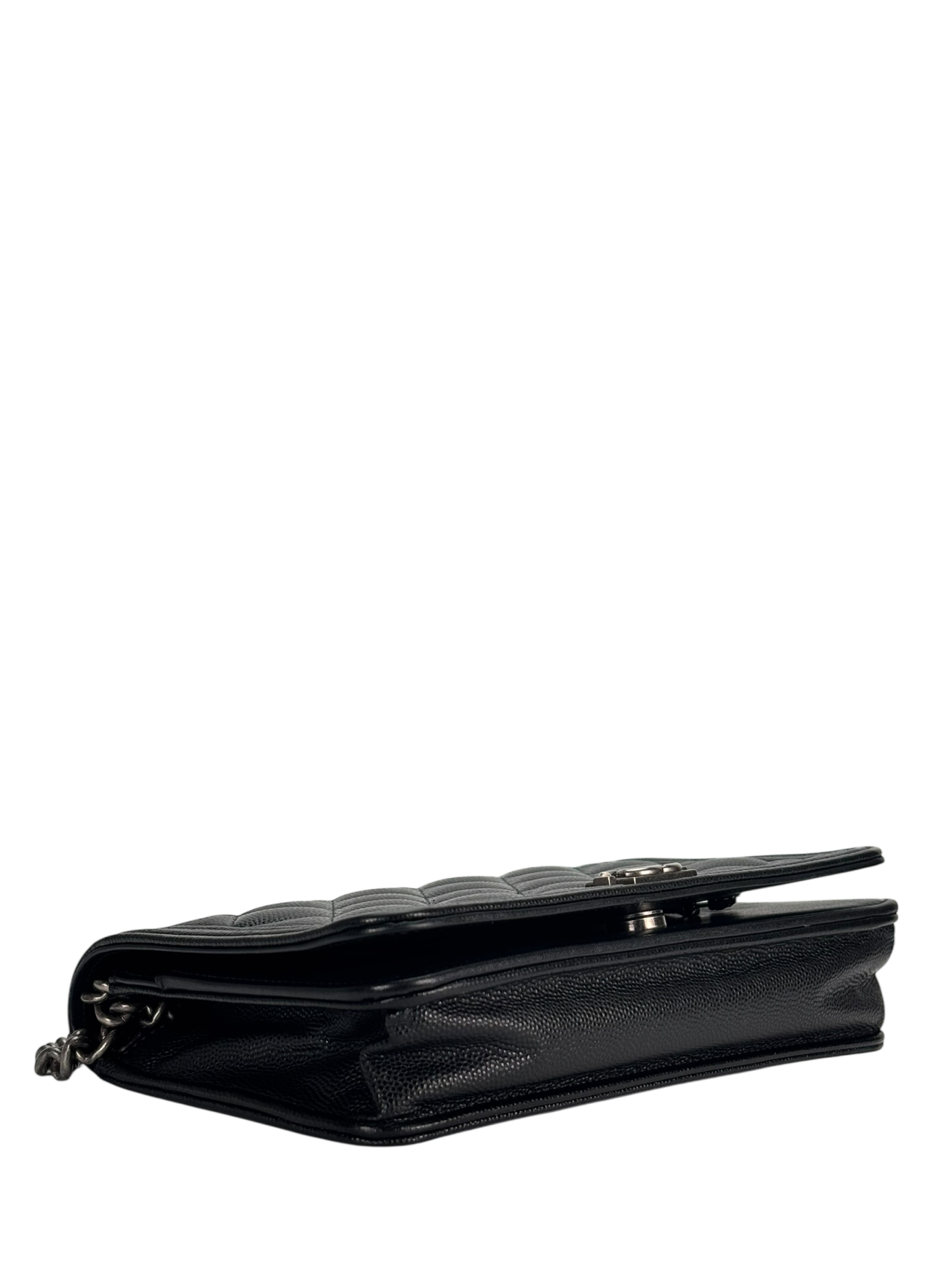 CHANEL - Black Caviar Boy Wallet On Chain Bag Sliver Hardware  (WOC)