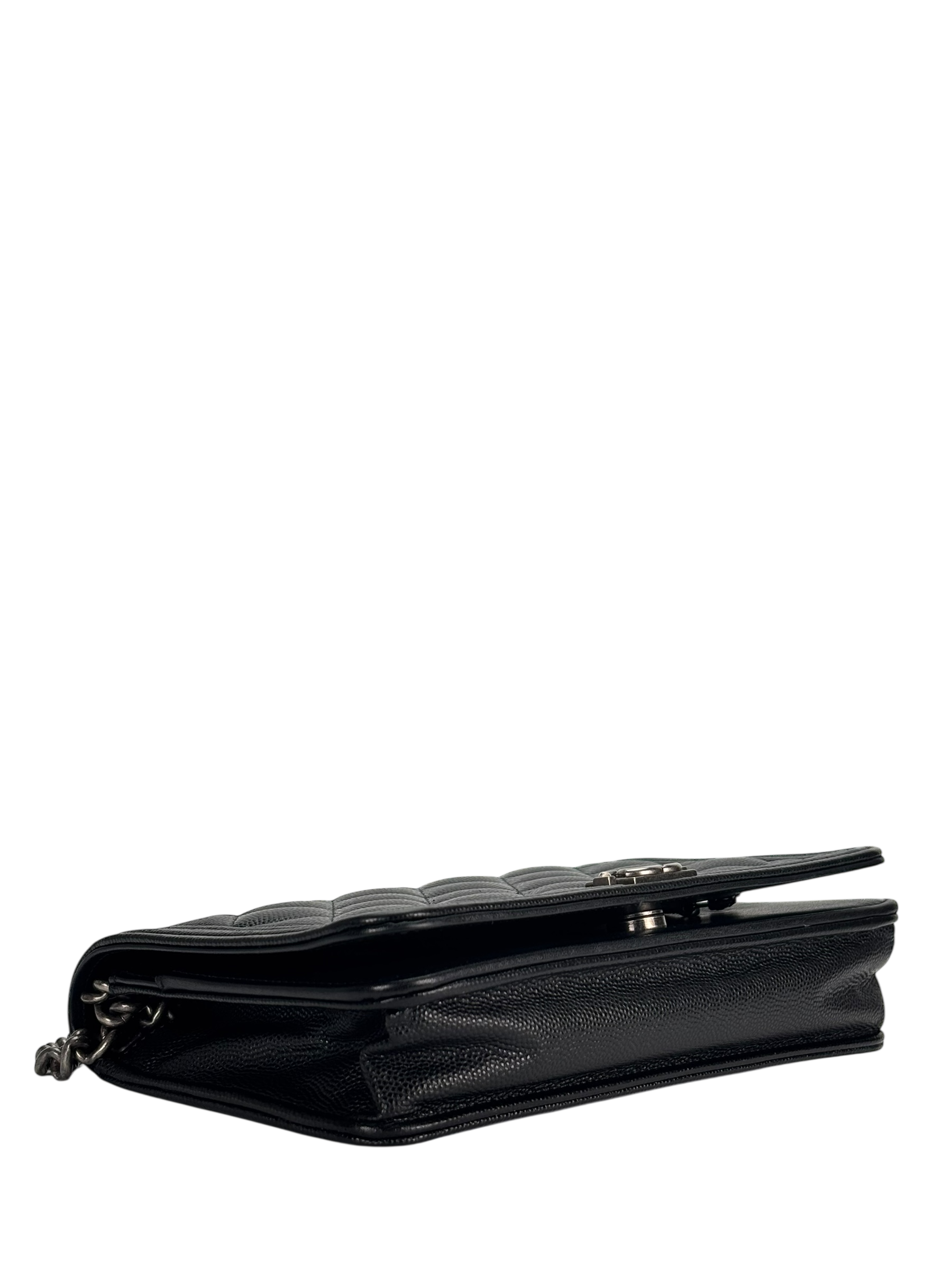 CHANEL - Black Caviar Boy Wallet On Chain Bag Sliver Hardware (WOC)