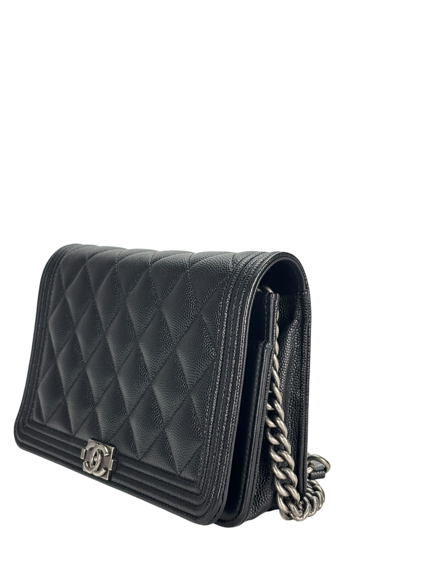 CHANEL - Black Caviar Boy Wallet On Chain Bag Sliver Hardware (WOC)