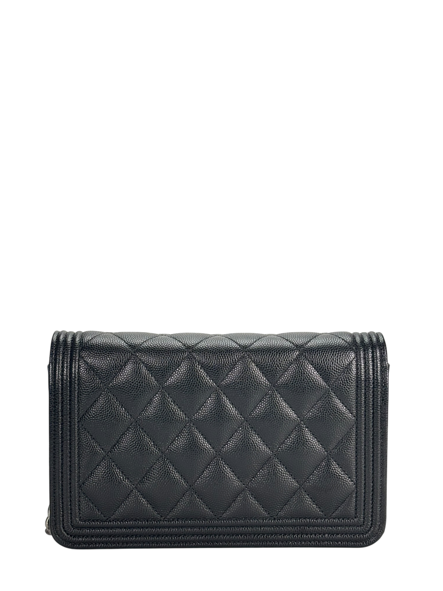 CHANEL - Black Caviar Boy Wallet On Chain Bag Sliver Hardware (WOC)