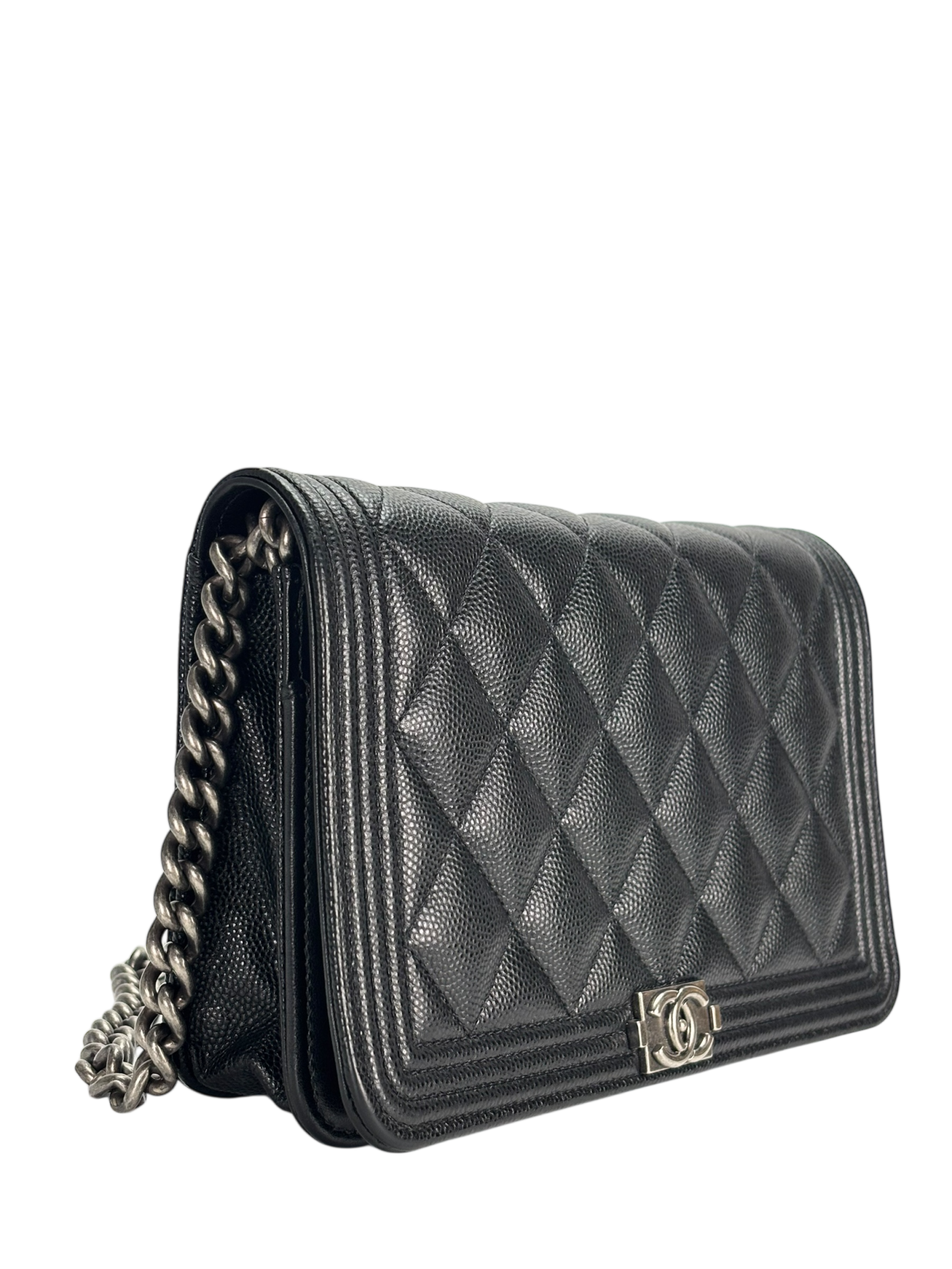 CHANEL - Black Caviar Boy Wallet On Chain Bag Sliver Hardware (WOC)