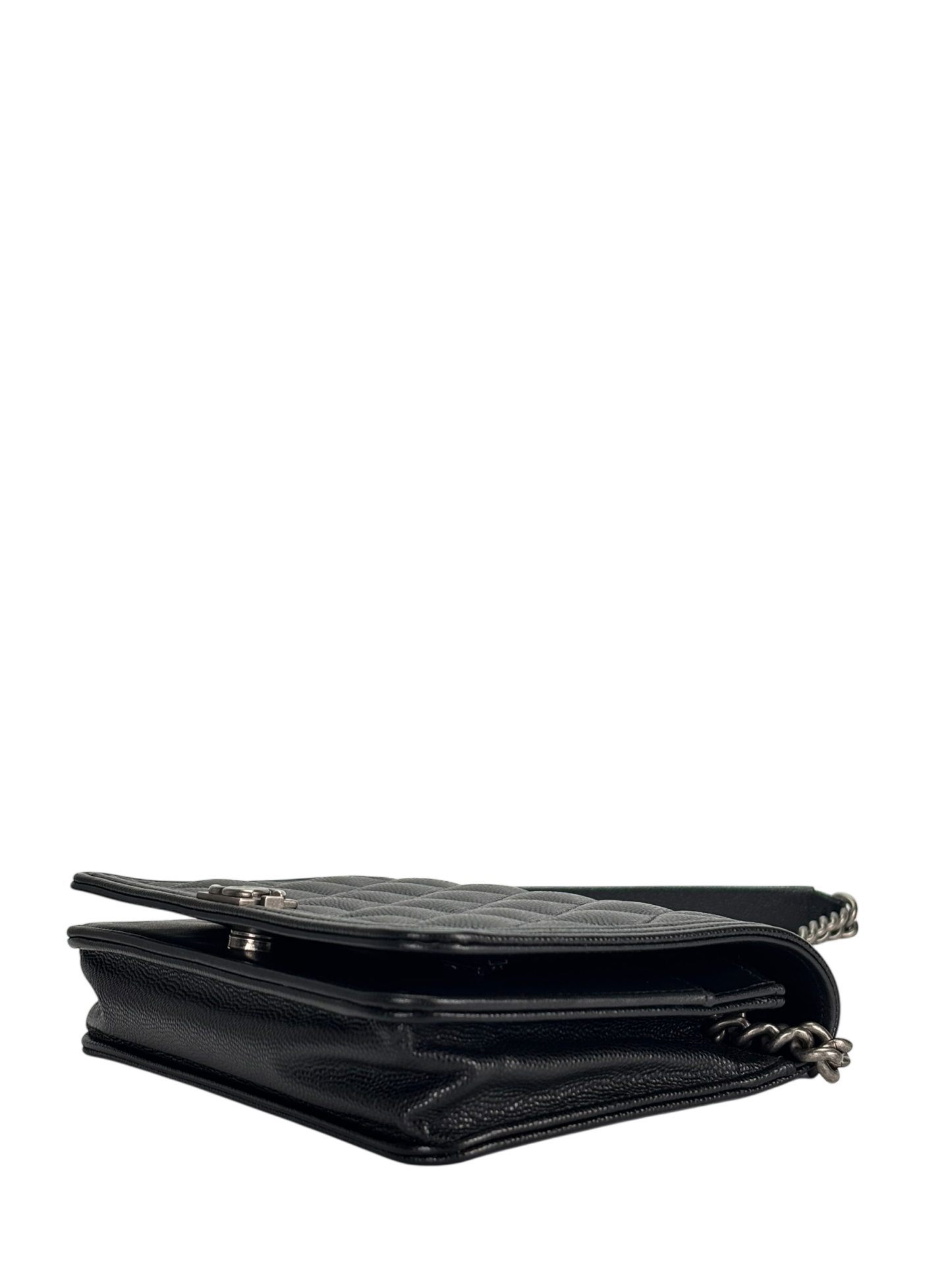 CHANEL - Black Caviar Boy Wallet On Chain Bag Sliver Hardware (WOC)