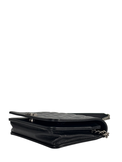 CHANEL - Black Caviar Boy Wallet On Chain Bag Sliver Hardware  (WOC)