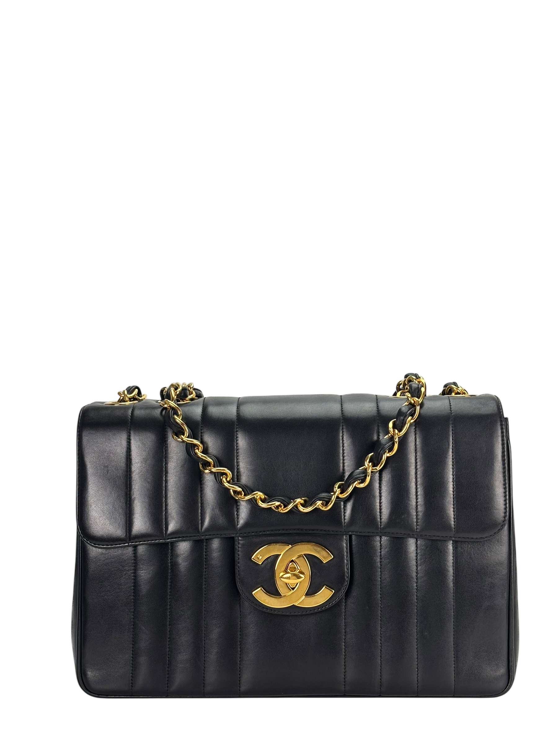 CHANEL - Black Lambskin Mademoiselle Jumbo Flap Bag 30
