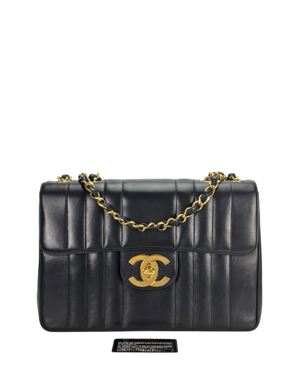 CHANEL - Black Lambskin Mademoiselle Jumbo Flap Bag 30