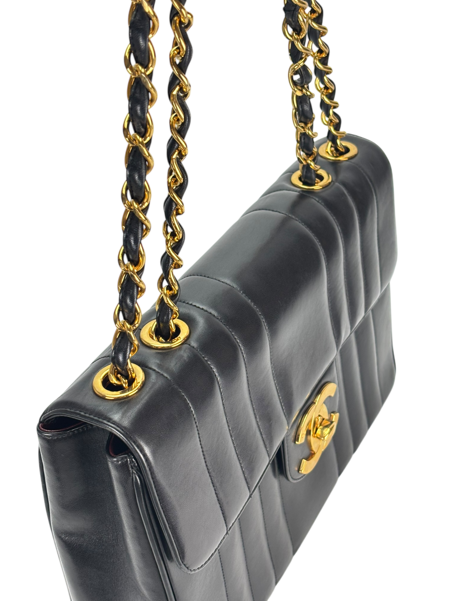 CHANEL - Black Lambskin Mademoiselle Jumbo Flap Bag 30