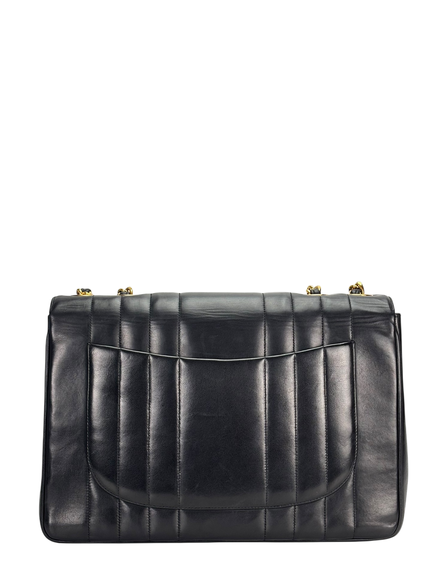 CHANEL - Black Lambskin Mademoiselle Jumbo Flap Bag 30