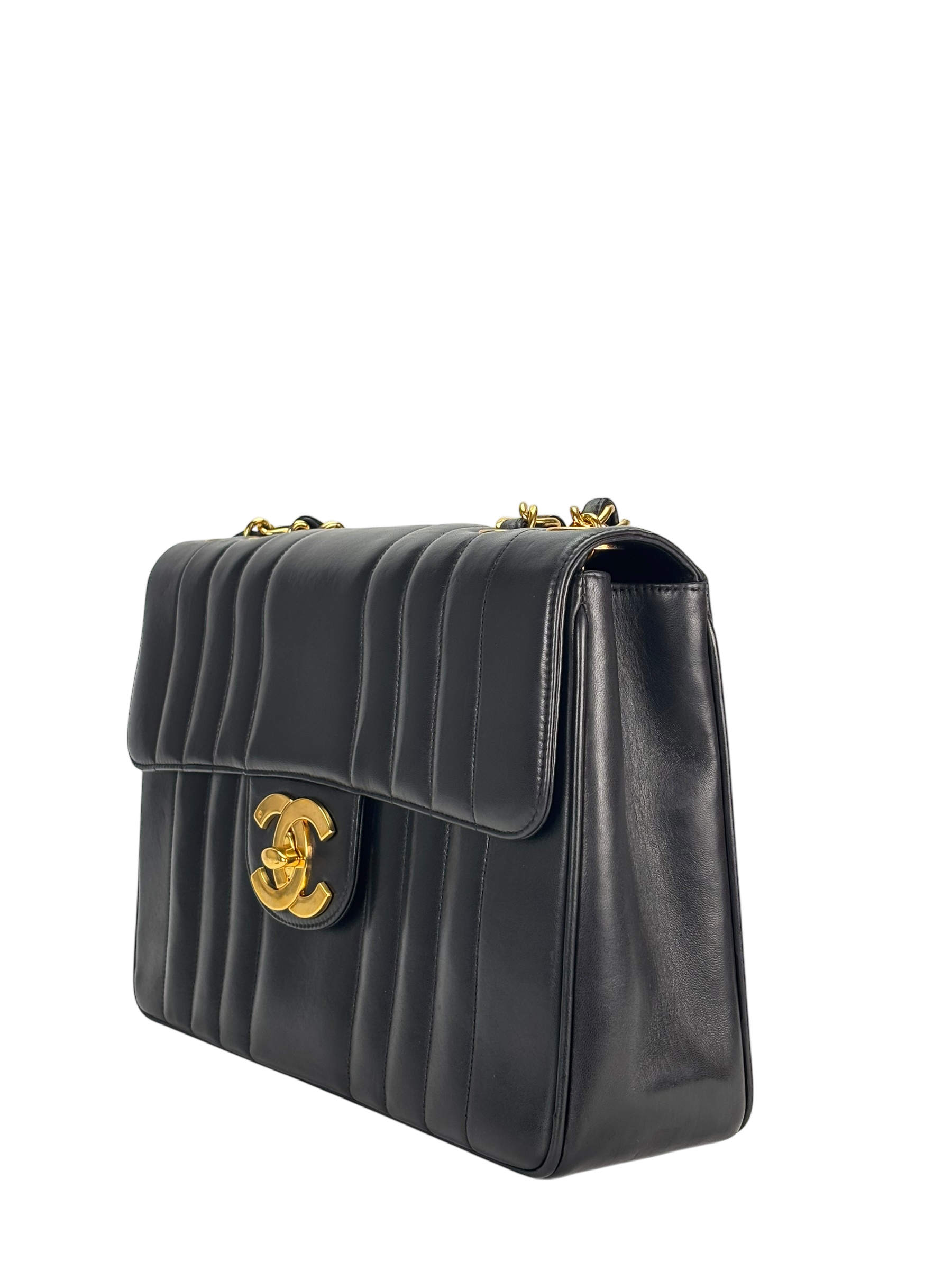 CHANEL - Black Lambskin Mademoiselle Jumbo Flap Bag 30