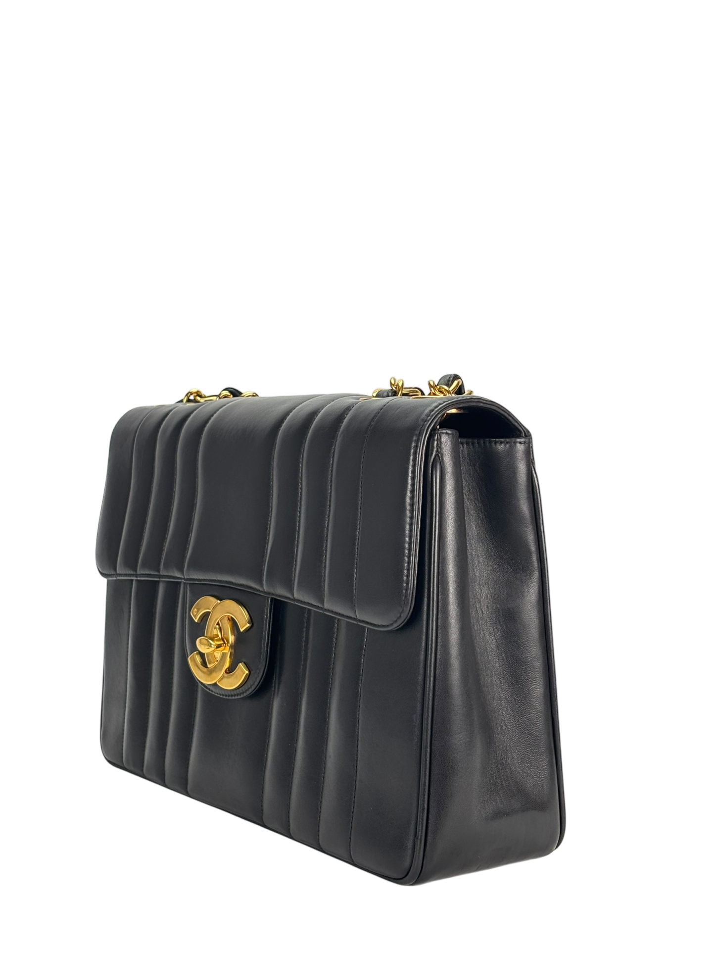 CHANEL - Black Lambskin Mademoiselle Jumbo Flap Bag 30