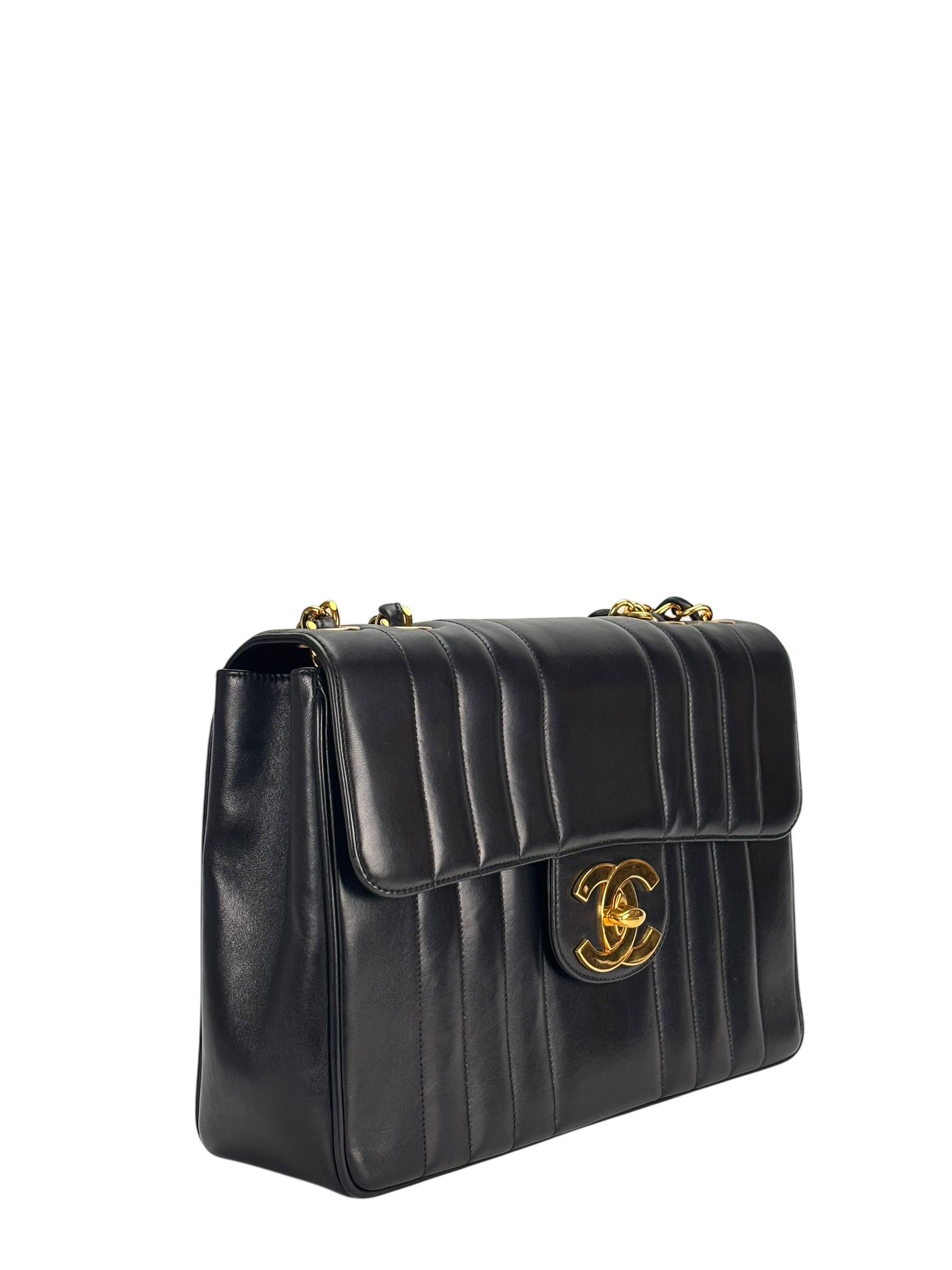 CHANEL - Black Lambskin Mademoiselle Jumbo Flap Bag 30