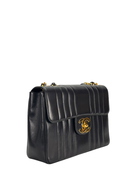 CHANEL - Black Lambskin Mademoiselle Jumbo Flap Bag 30