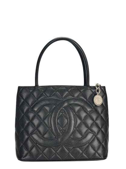 CHANEL - Black Caviar Medallion Tote Handbag