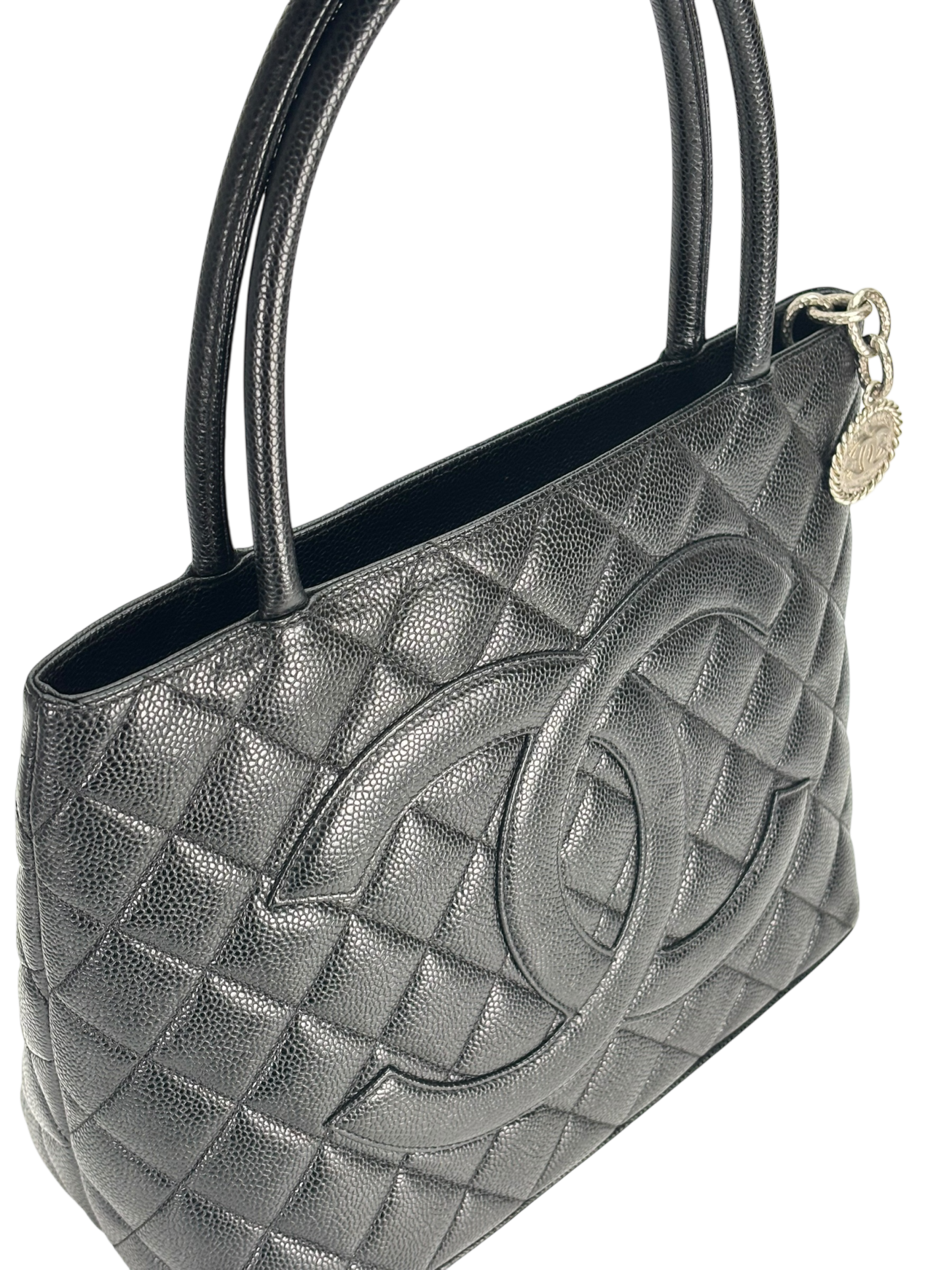 CHANEL - Black Caviar Medallion Tote Handbag