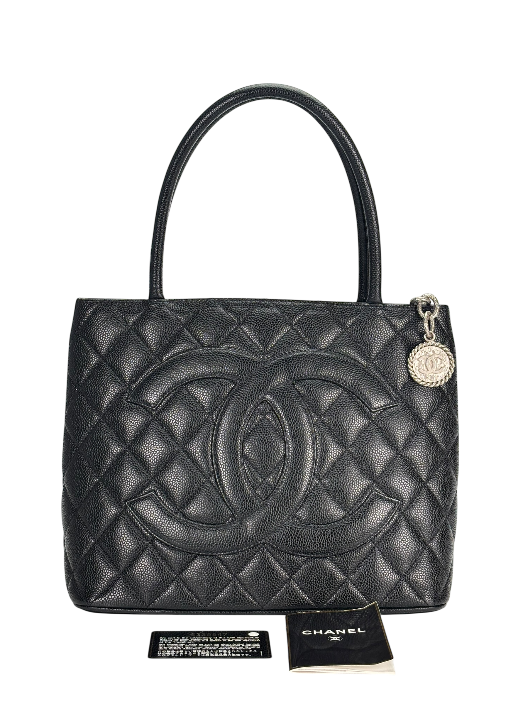 CHANEL - Black Caviar Medallion Tote Handbag