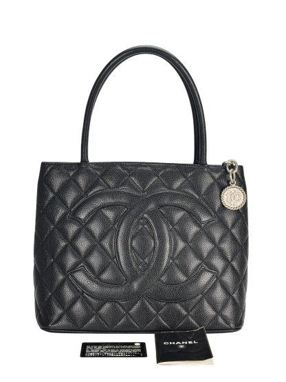 CHANEL - Black Caviar Medallion Tote Handbag