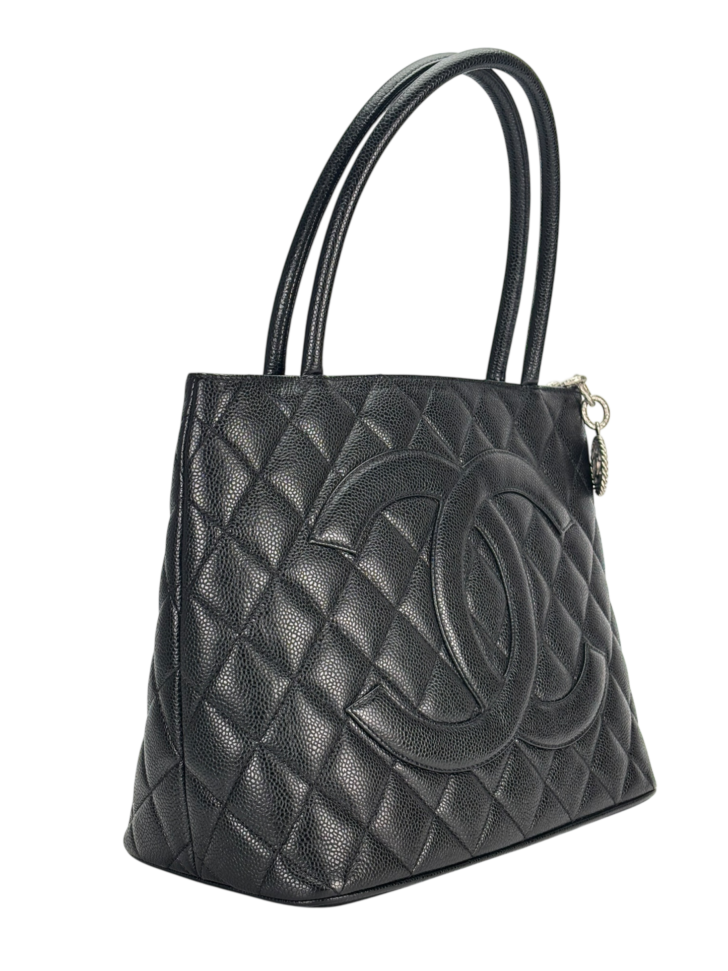 CHANEL - Black Caviar Medallion Tote Handbag