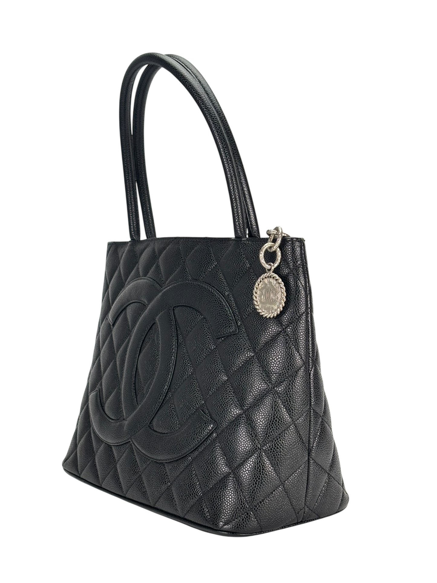 CHANEL - Black Caviar Medallion Tote Handbag