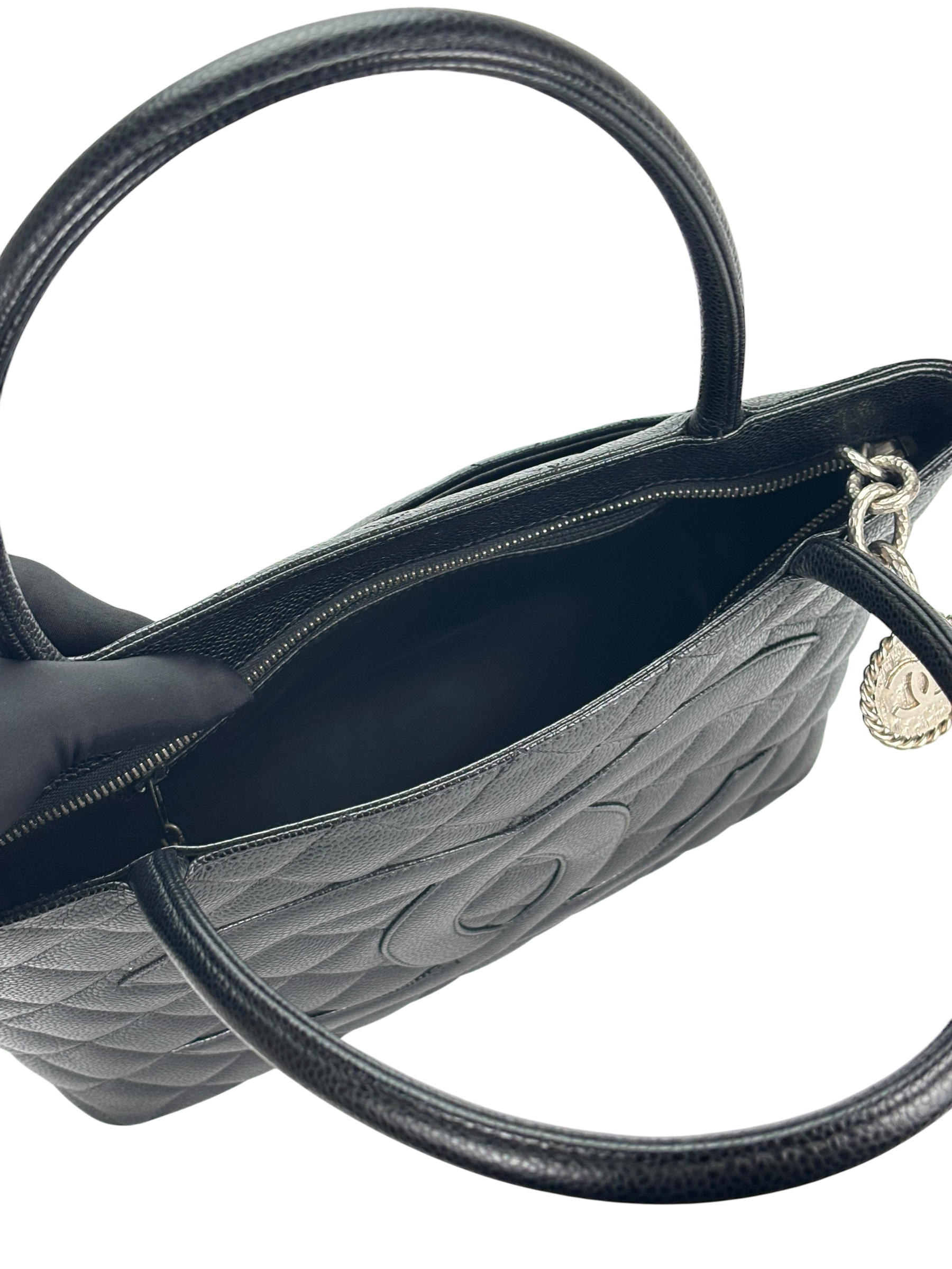 CHANEL - Black Caviar Medallion Tote Handbag