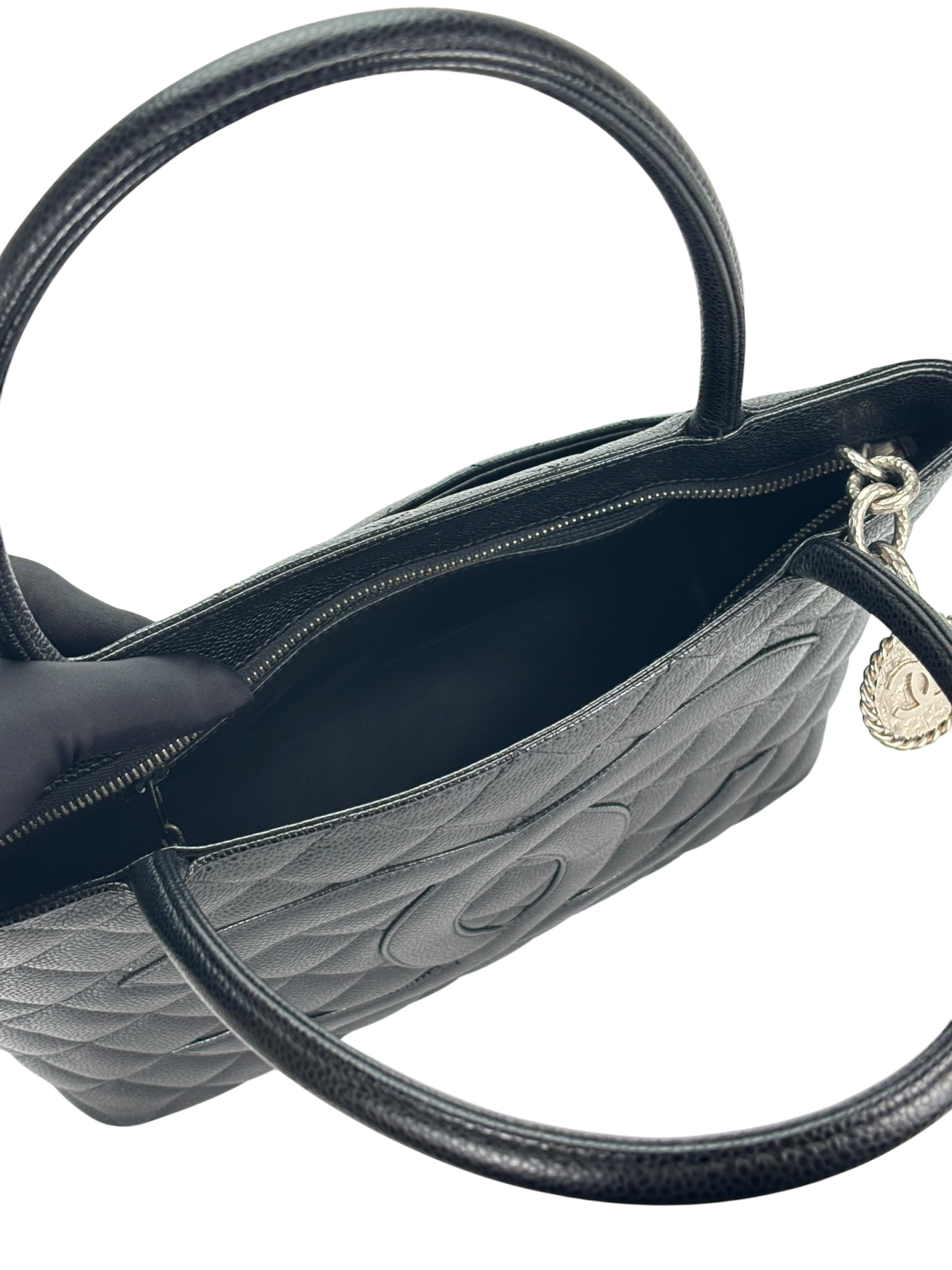 CHANEL - Black Caviar Medallion Tote Handbag