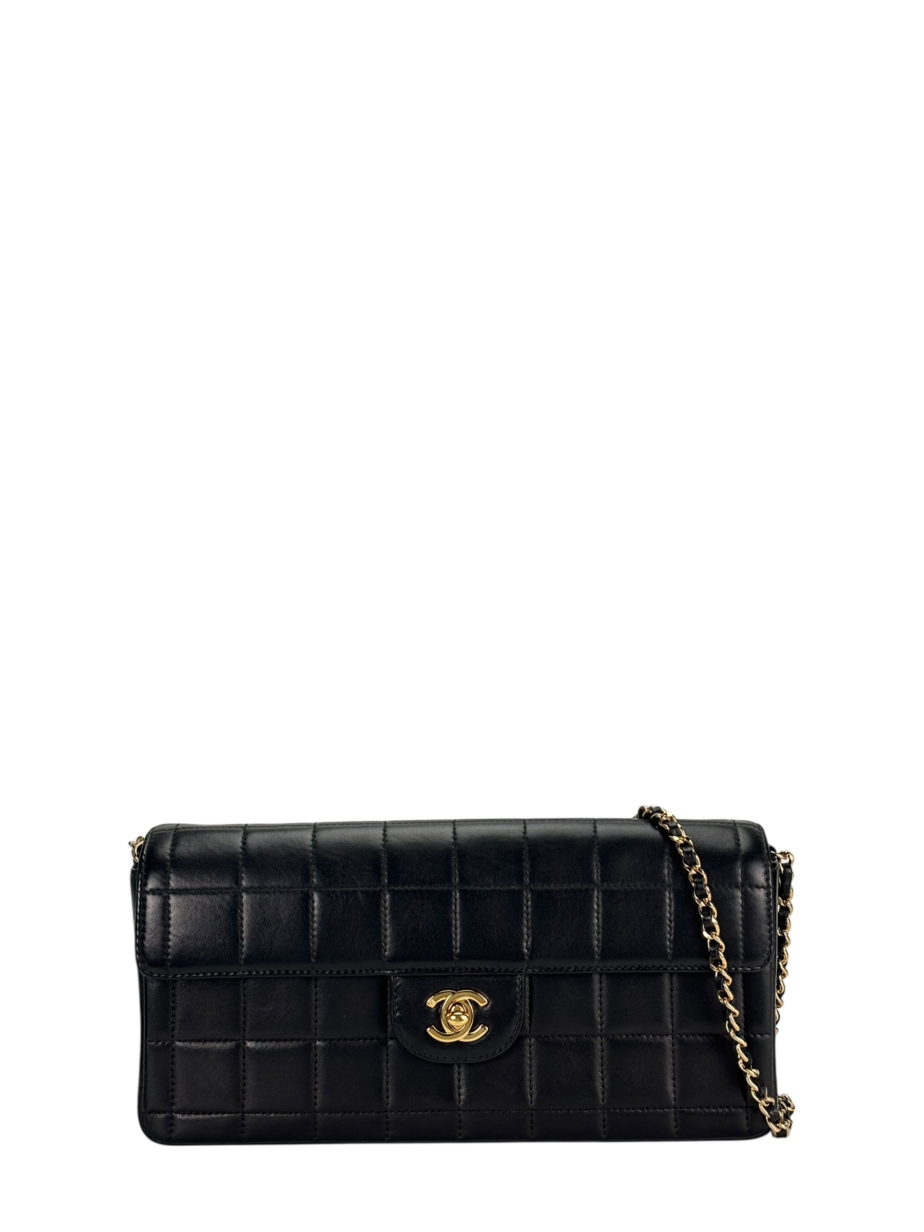 CHANEL - Black Lambskin East West Chocolate Bar Flap Bag