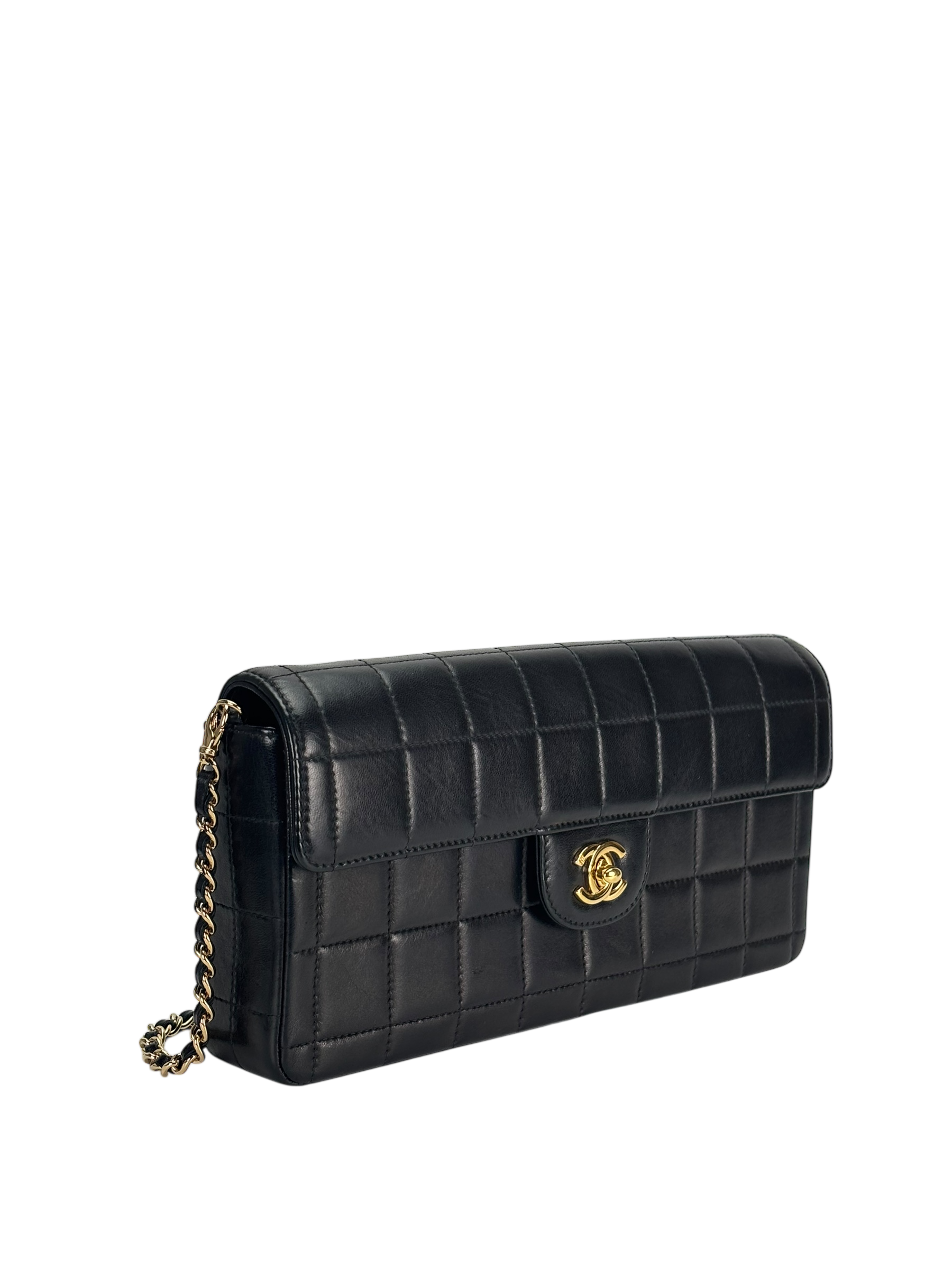 CHANEL - Black Lambskin East West Chocolate Bar Flap Bag