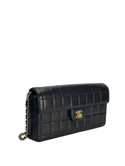 CHANEL - Black Lambskin East West Chocolate Bar Flap Bag