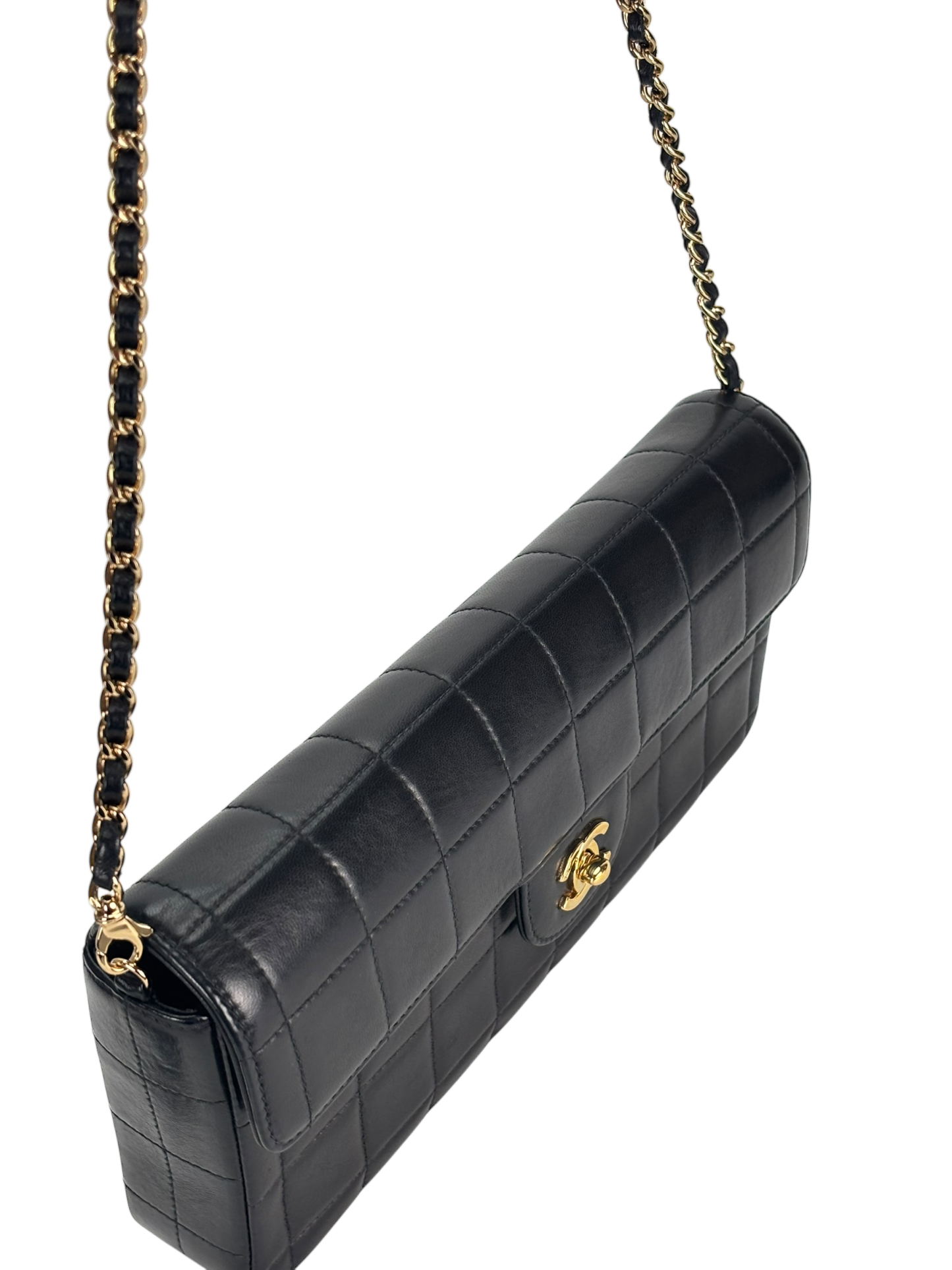 CHANEL - Black Lambskin East West Chocolate Bar Flap Bag