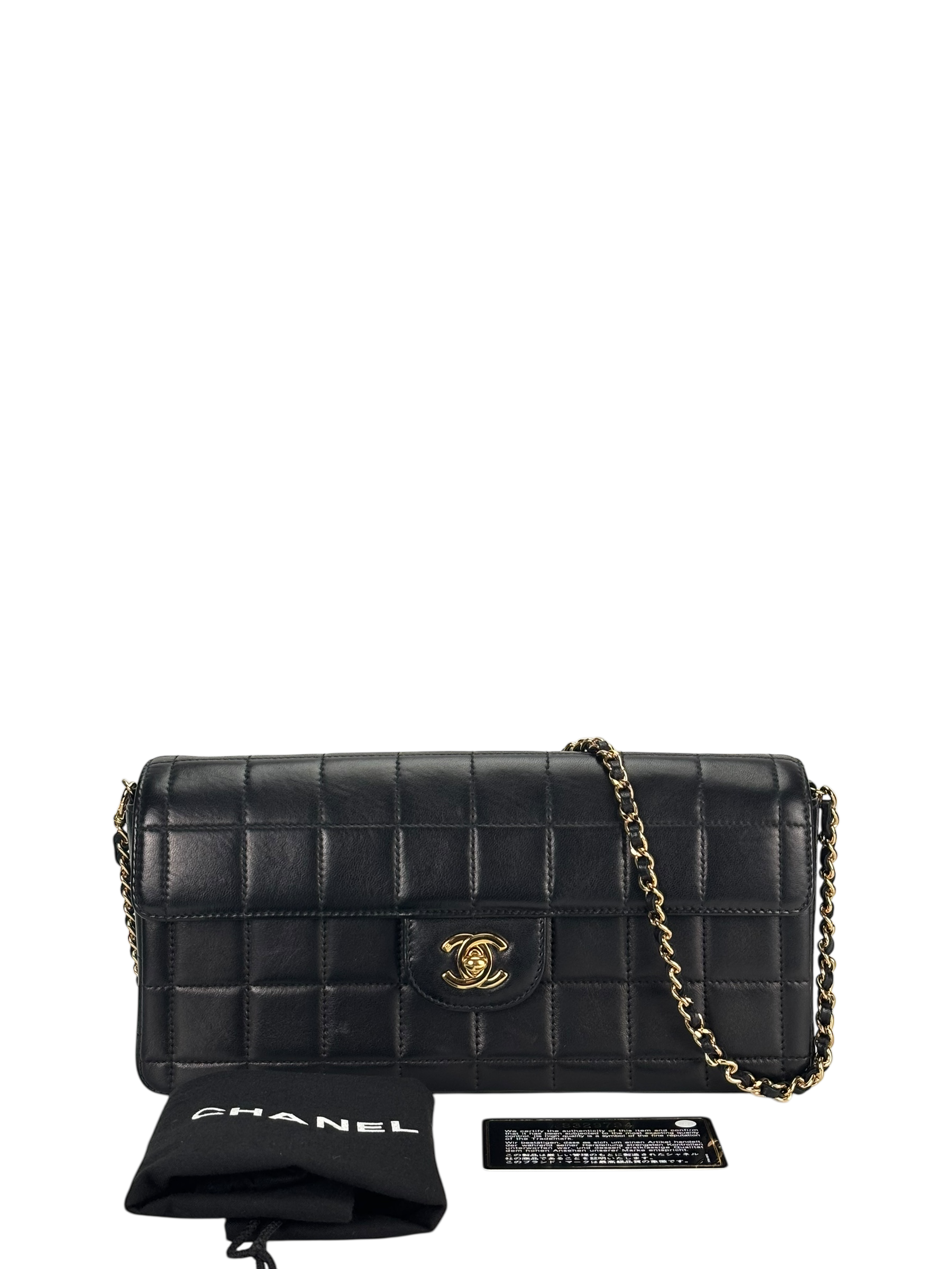 CHANEL - Black Lambskin East West Chocolate Bar Flap Bag