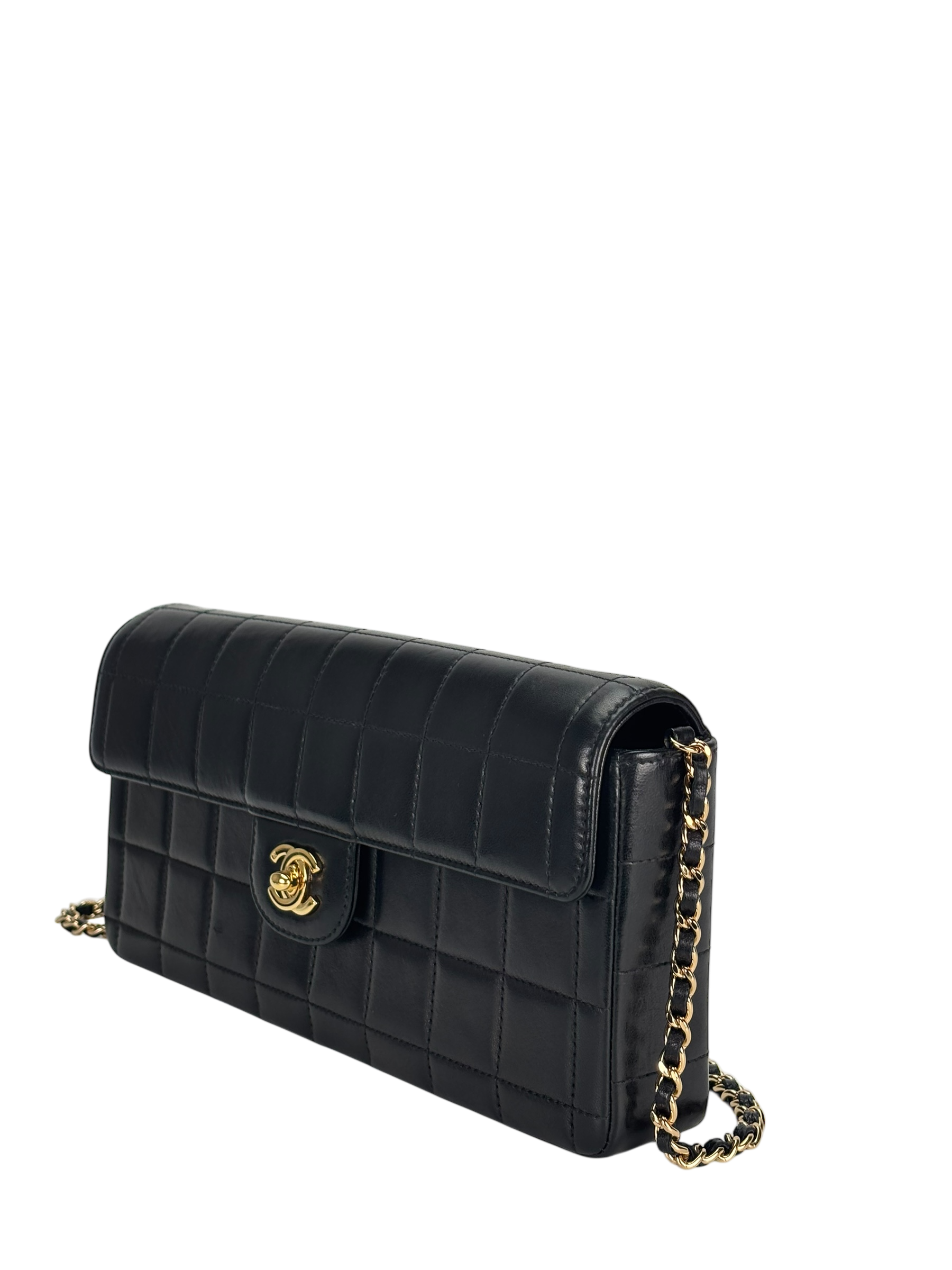 CHANEL - Black Lambskin East West Chocolate Bar Flap Bag