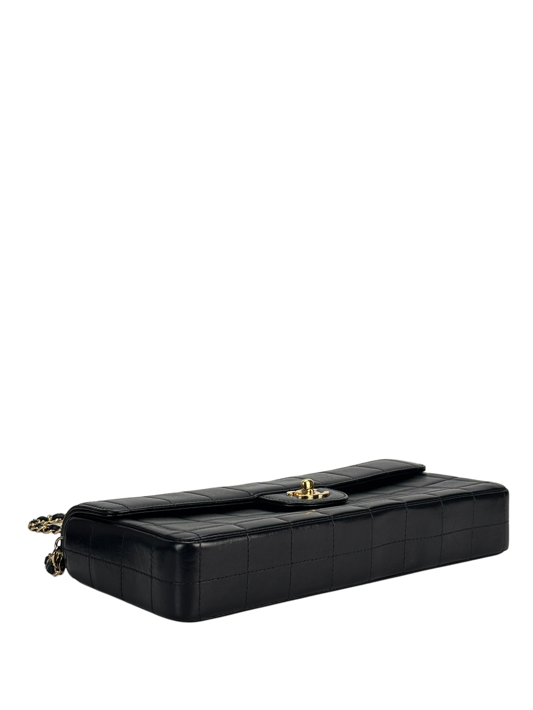 CHANEL - Black Lambskin East West Chocolate Bar Flap Bag