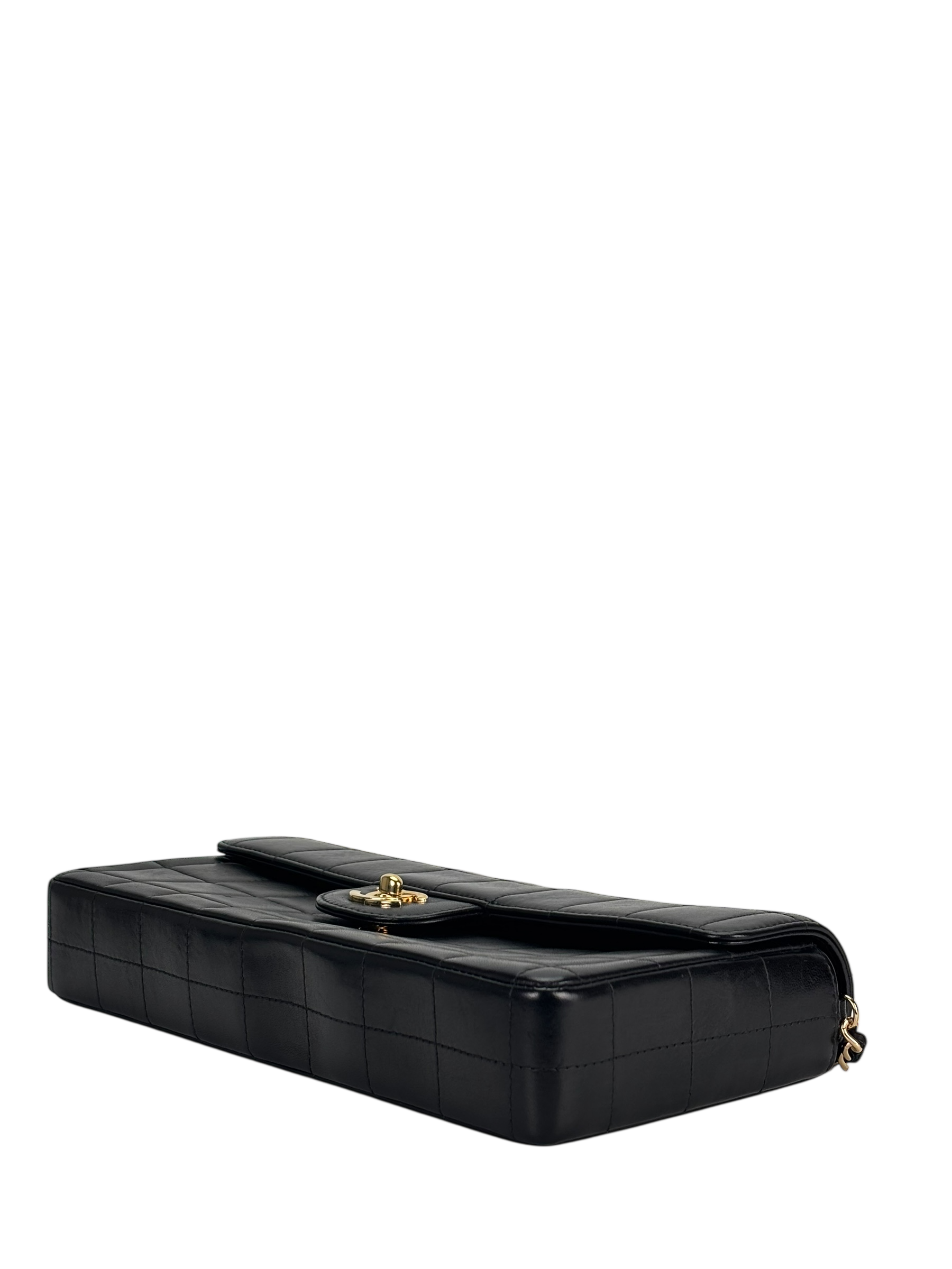 CHANEL - Black Lambskin East West Chocolate Bar Flap Bag