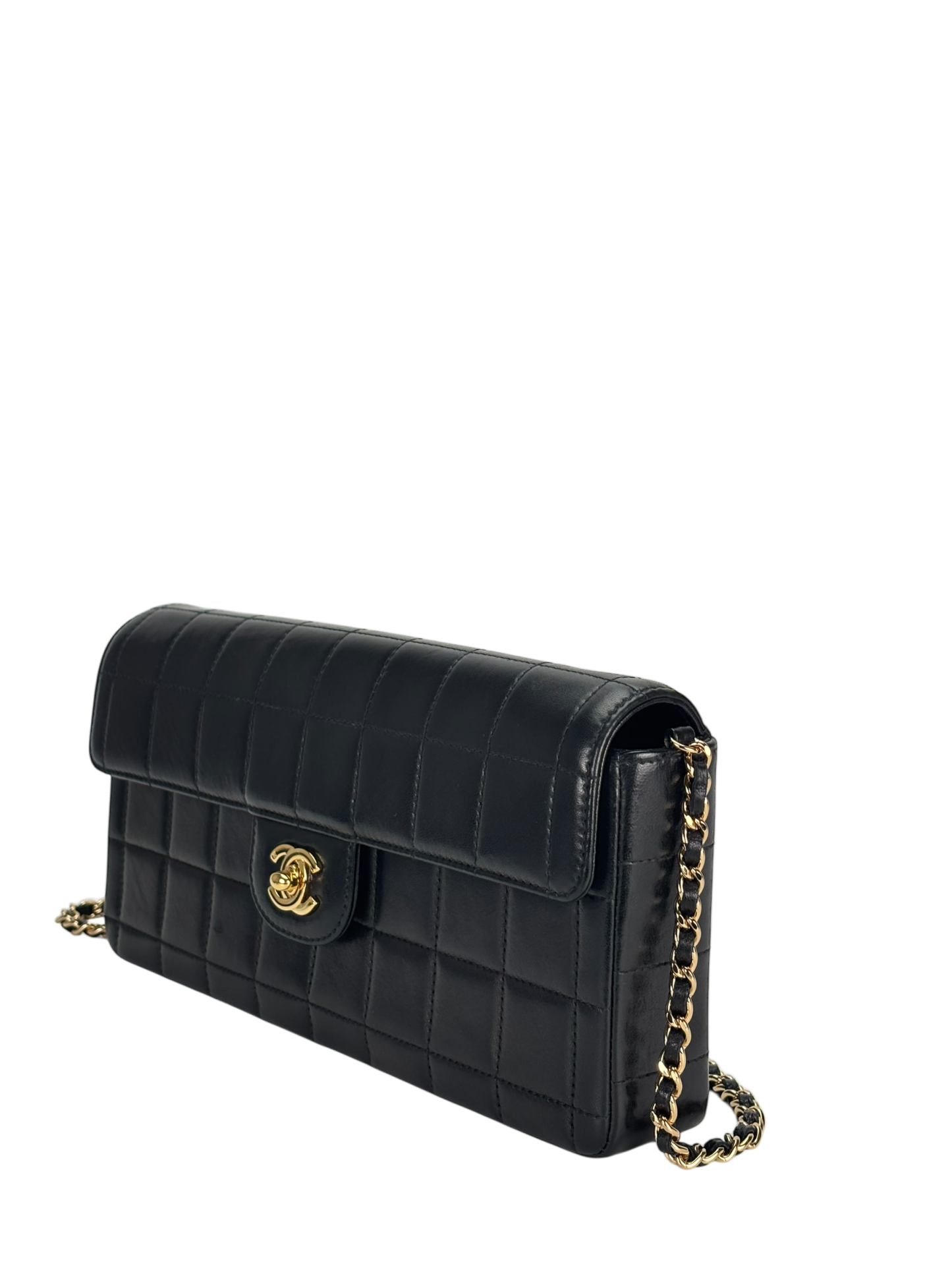 CHANEL - Black Lambskin East West Chocolate Bar Flap Bag