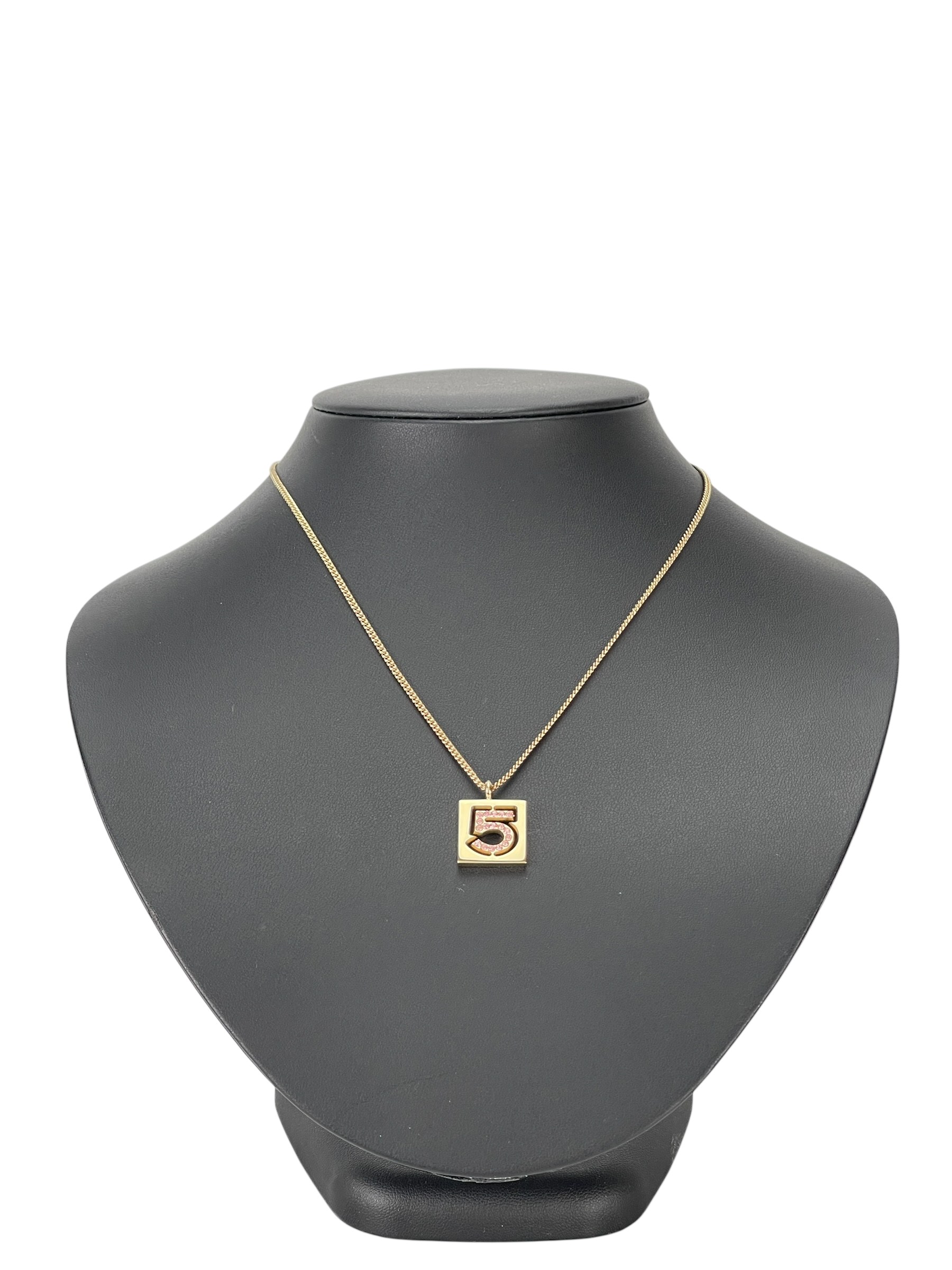 CHANEL - 02P Gold No.5 Rhinestone Pendant Necklace